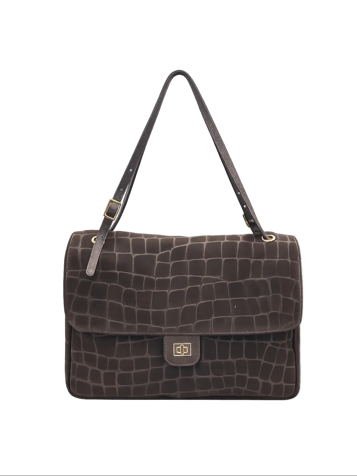 Large Genuine Leather & Suede Croc-Embossed Shoulder Bag, Made in Italy, art. 112783