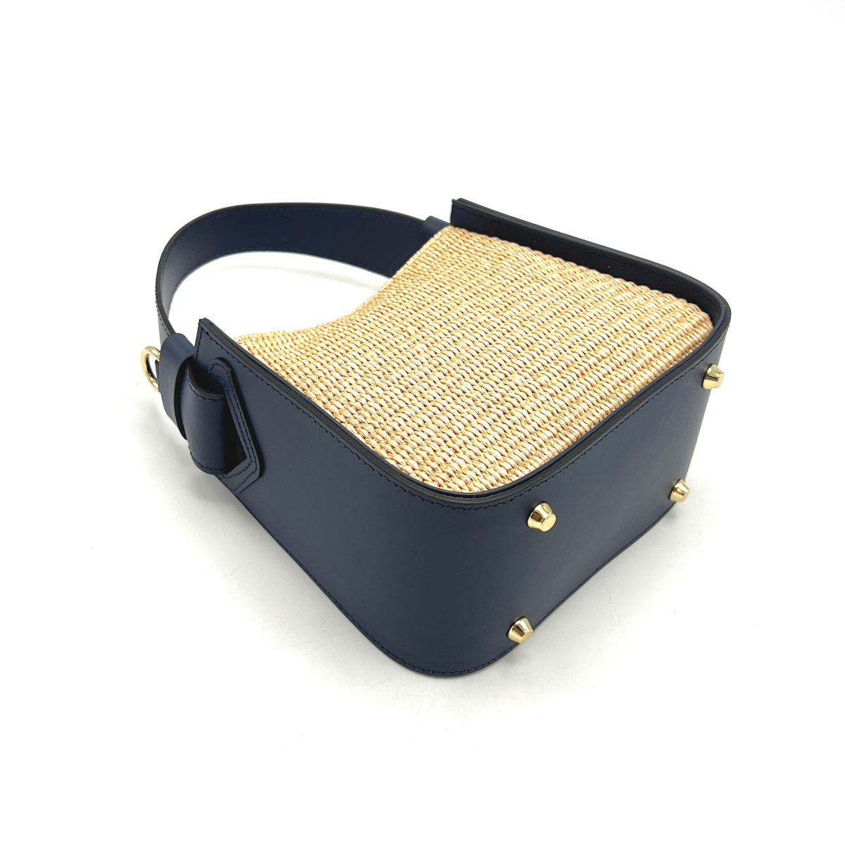 Summer collection, small leather and straw shoulder bag, Made in Italy, art. 112570