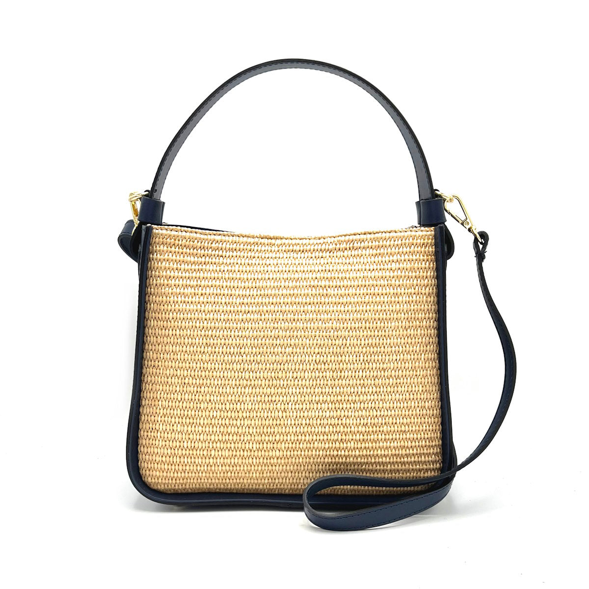 Summer collection, medium leather and straw shoulder bag, Made in Italy, art. 112571