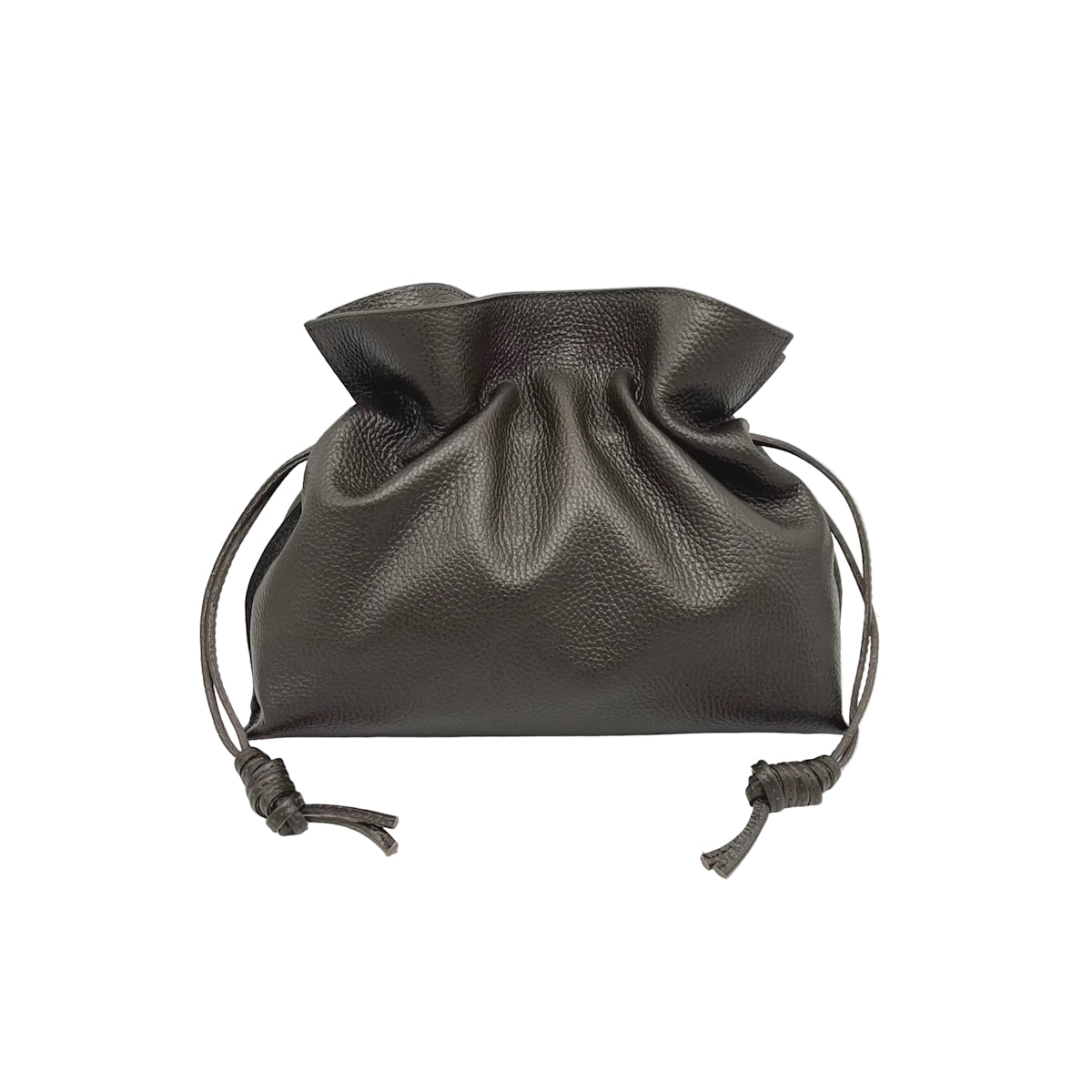 Genuine leather drawstring pouch with crossbody strap, Made in Italy, art. 112667