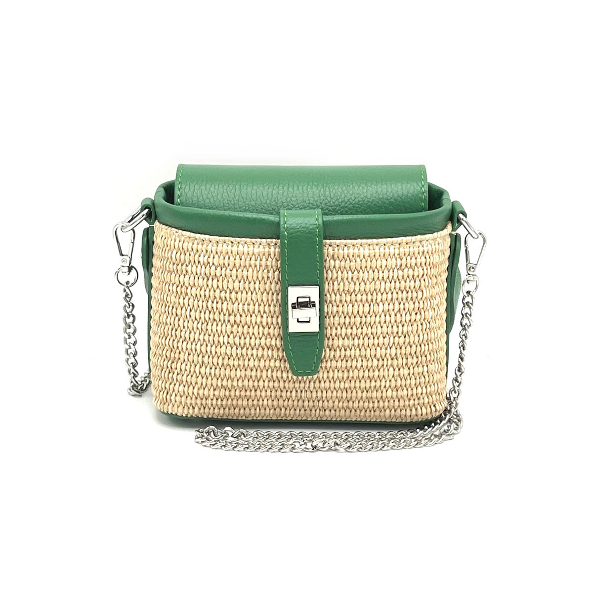 Summer collection, raffia and leather mini chain bag, Made in Italy, art. 112475