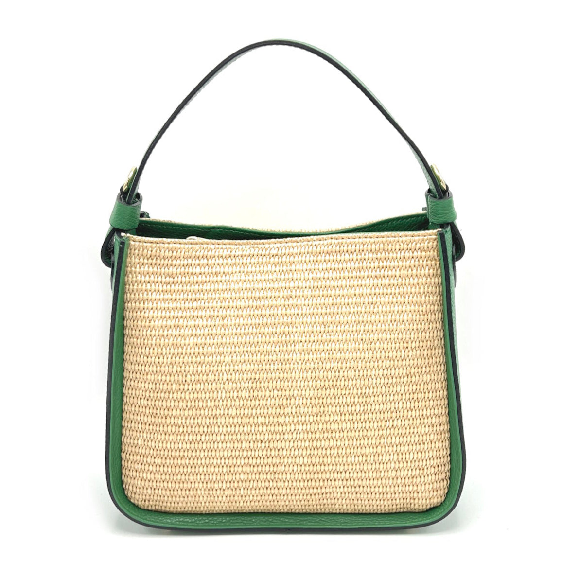 Summer collection, Medium leather and straw shoulder bag, Made in Italy, art. 112564