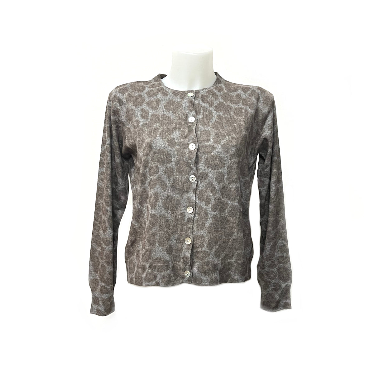 Cardigan in maglia di cashmere con motivo leopardato, art. 8391
