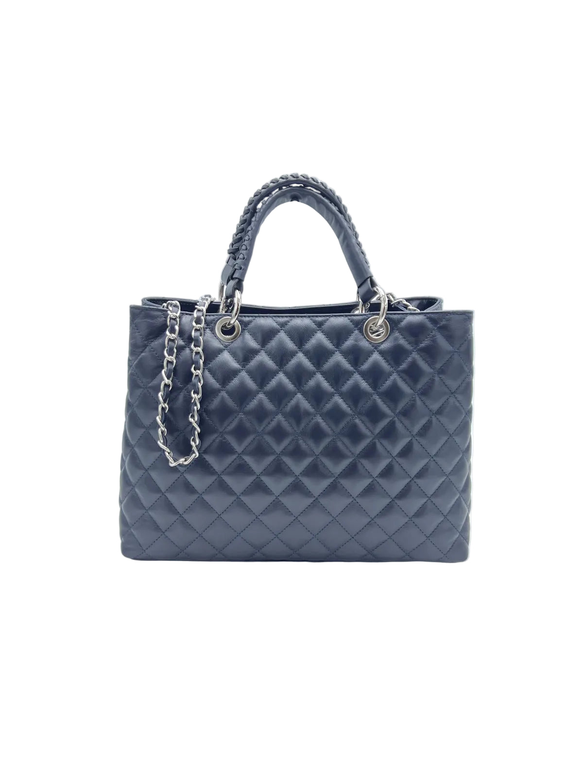 Women’s Large Genuine Leather Quilted Chain Handbag, Made in Italy, art. 112700