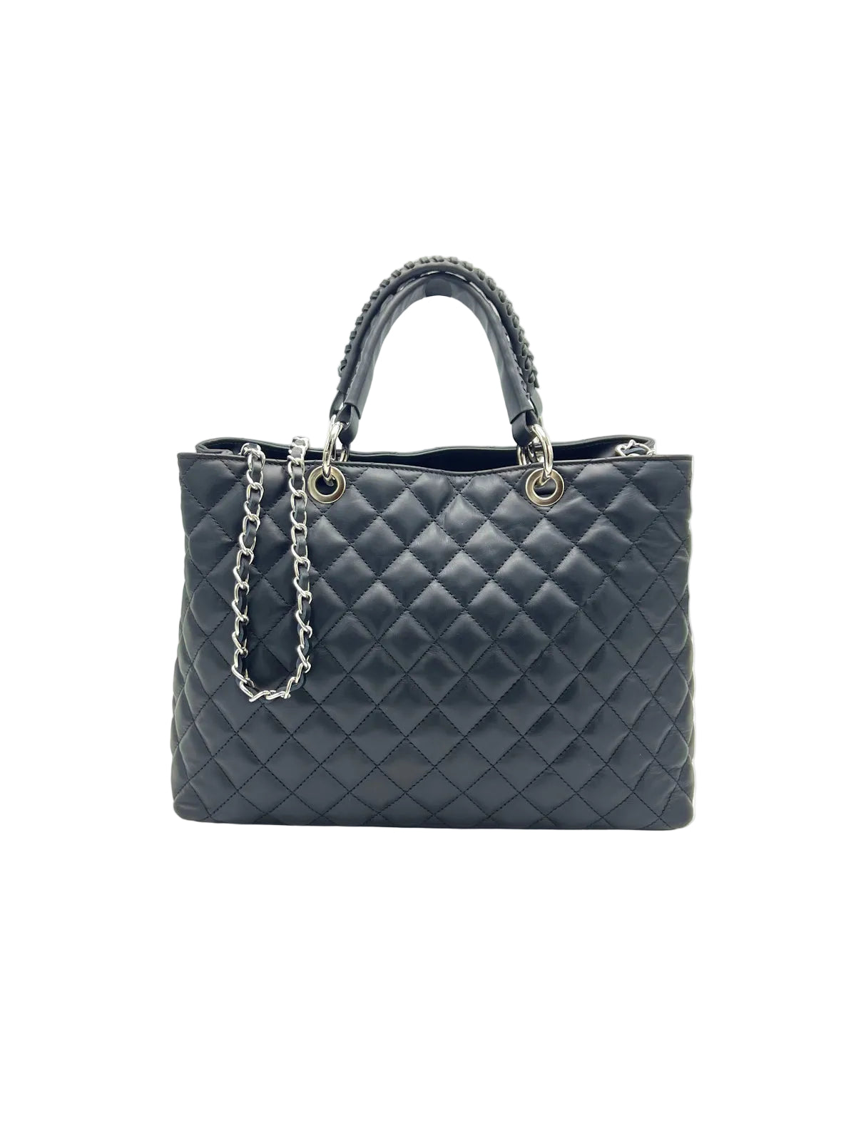 Women’s Large Genuine Leather Quilted Chain Handbag, Made in Italy, art. 112700