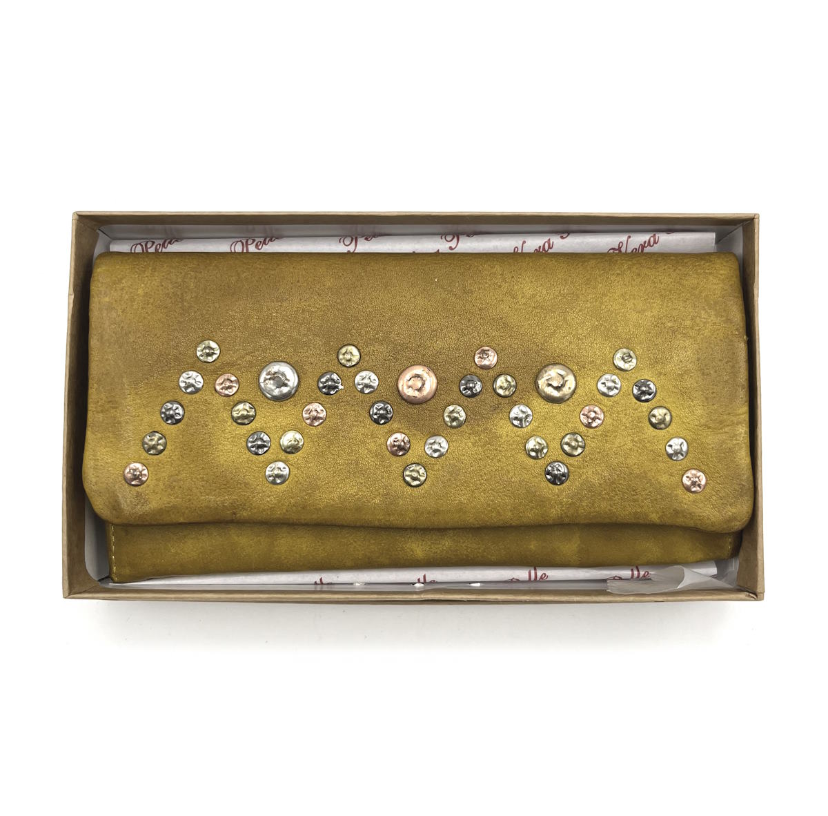 Wallet in washed leather, vintage effect with rivets, art. 1033-JU02.422