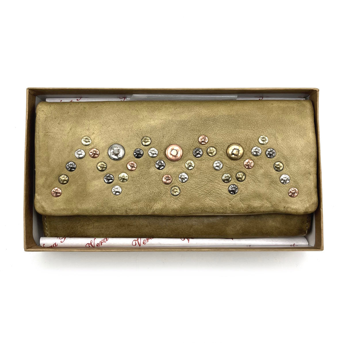 Wallet in washed leather, vintage effect with rivets, art. 1033-JU02.422