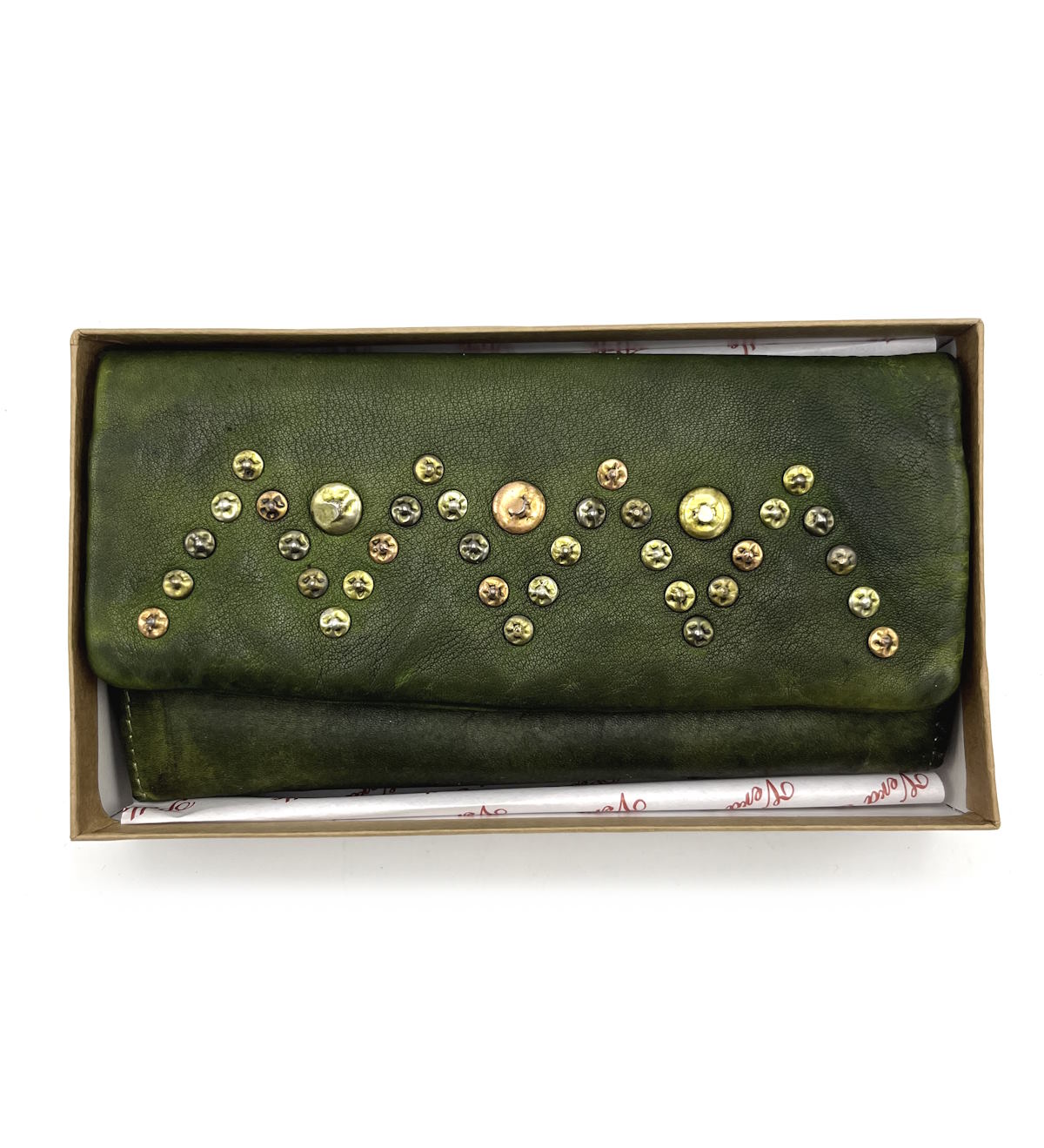Wallet in washed leather, vintage effect with rivets, art. 1033-JU02.422