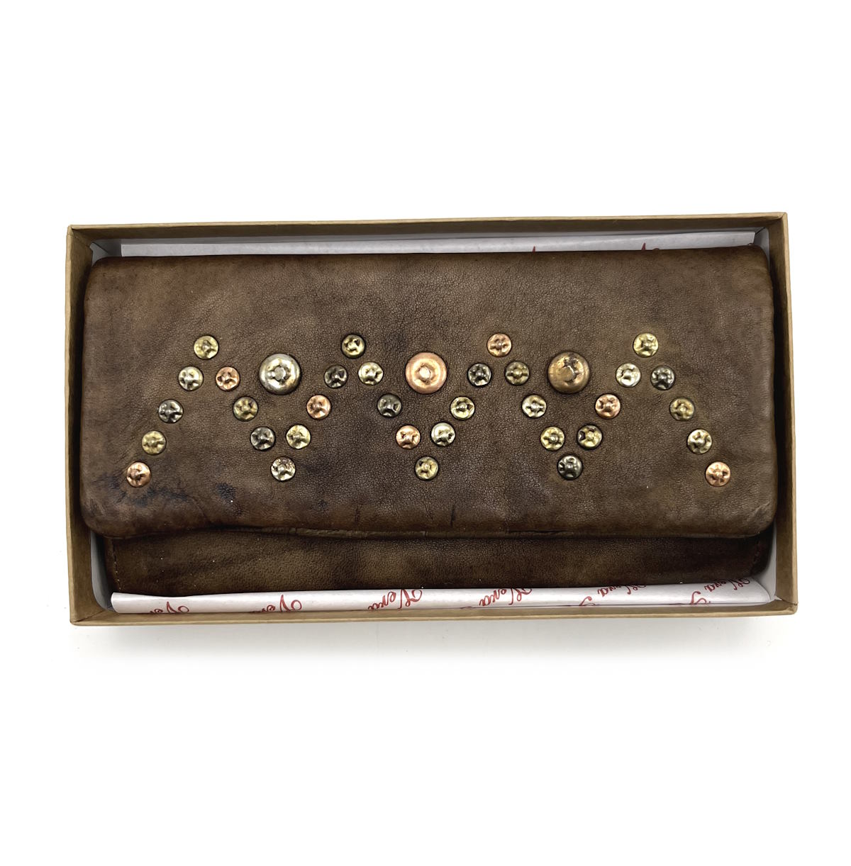 Wallet in washed leather, vintage effect with rivets, art. 1033-JU02.422