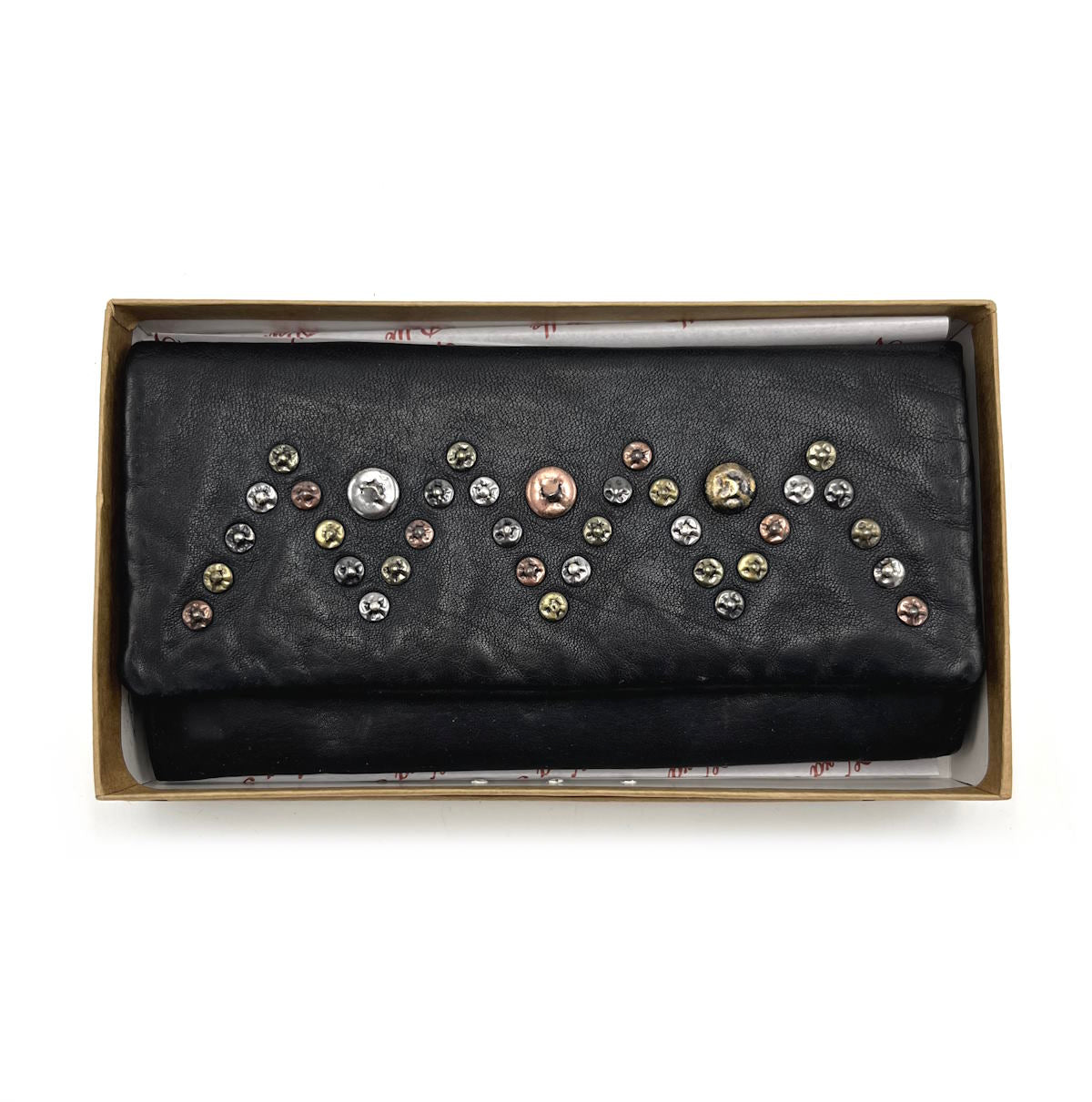 Wallet in washed leather, vintage effect with rivets, art. 1033-JU02.422