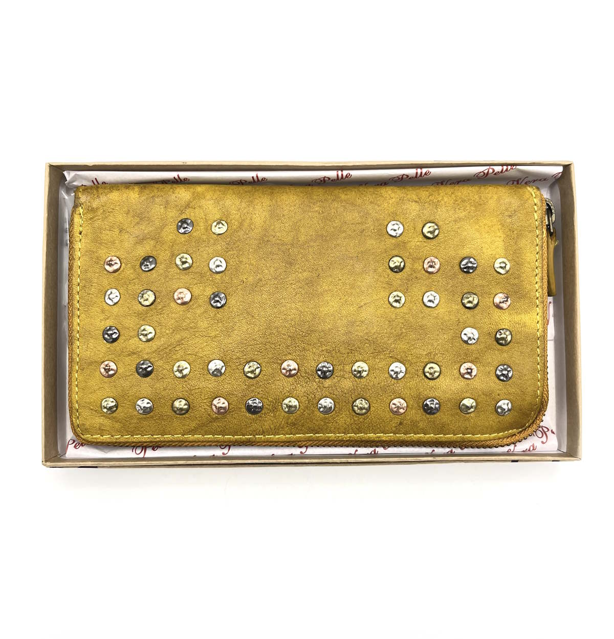 Wallet in washed leather, vintage effect with rivets, art. 1037-JU02/1.422