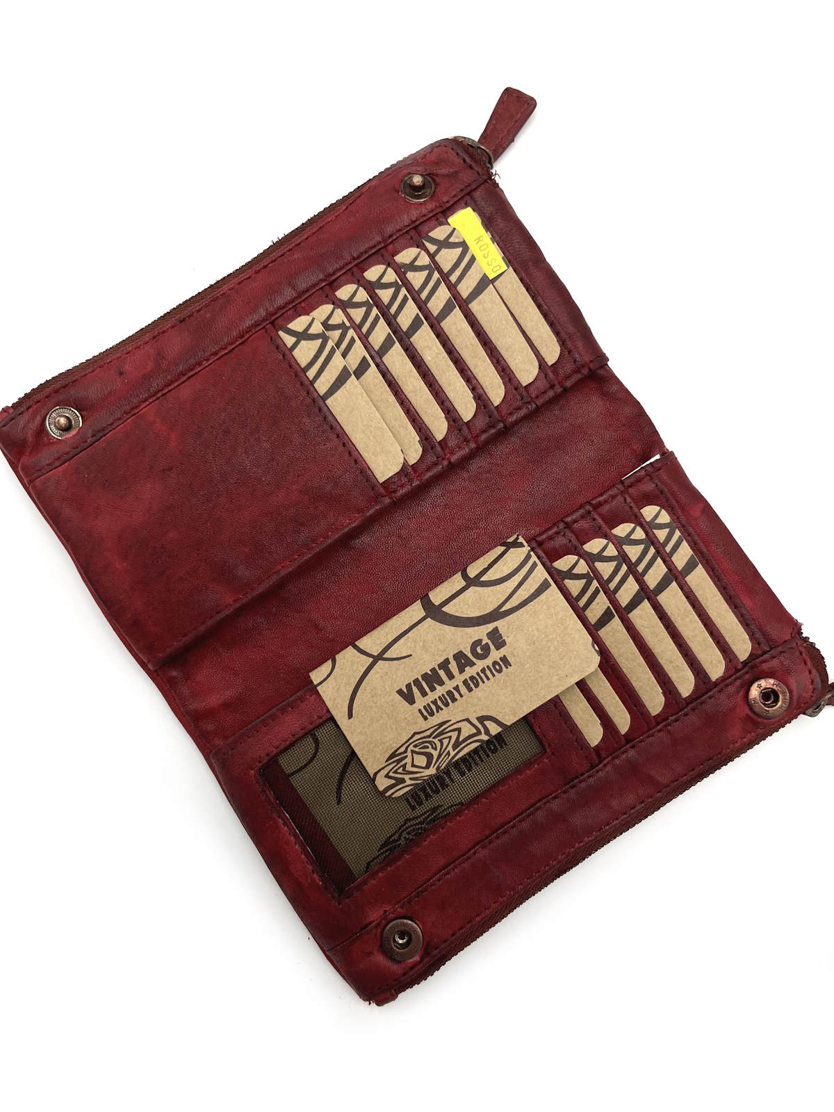 Wallet in washed leather, vintage effect with rivets, art. 1035-JU02.422