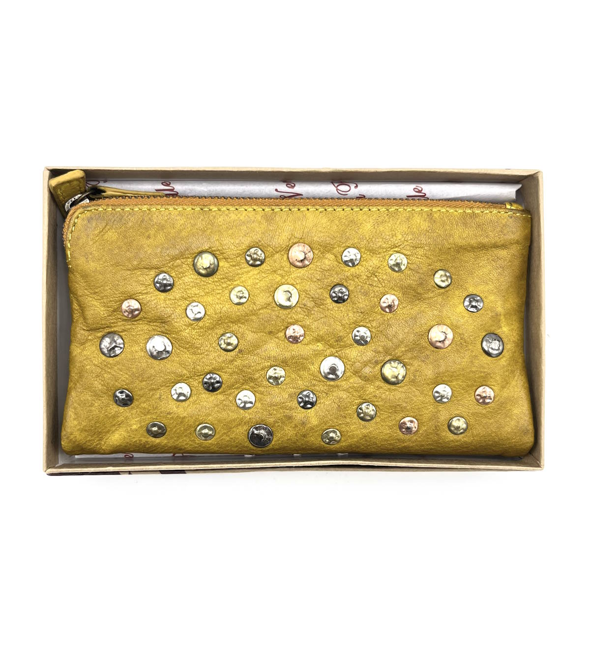 Wallet in washed leather, vintage effect with rivets, art. 1035-JU02.422