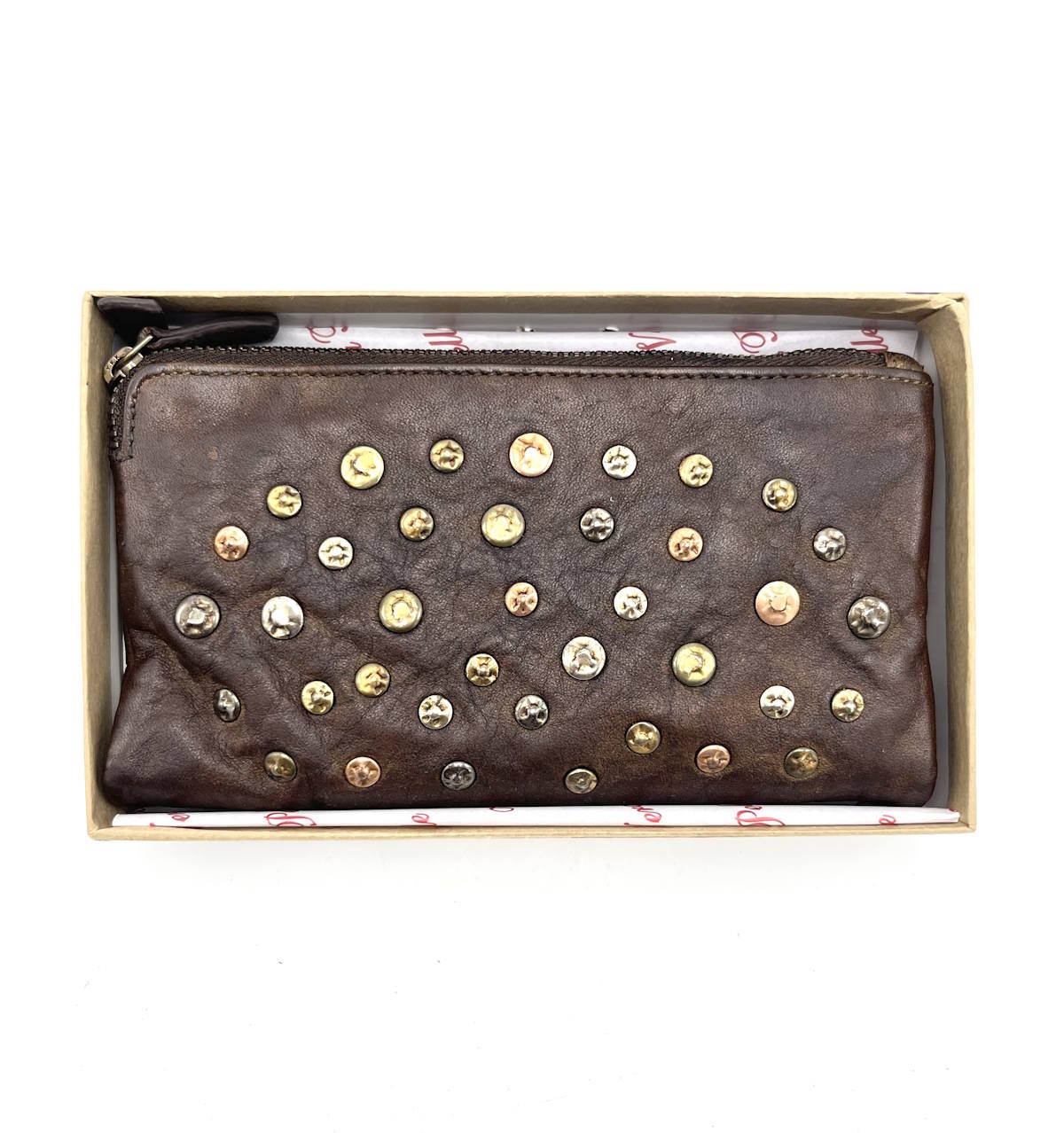 Wallet in washed leather, vintage effect with rivets, art. 1035-JU02.422