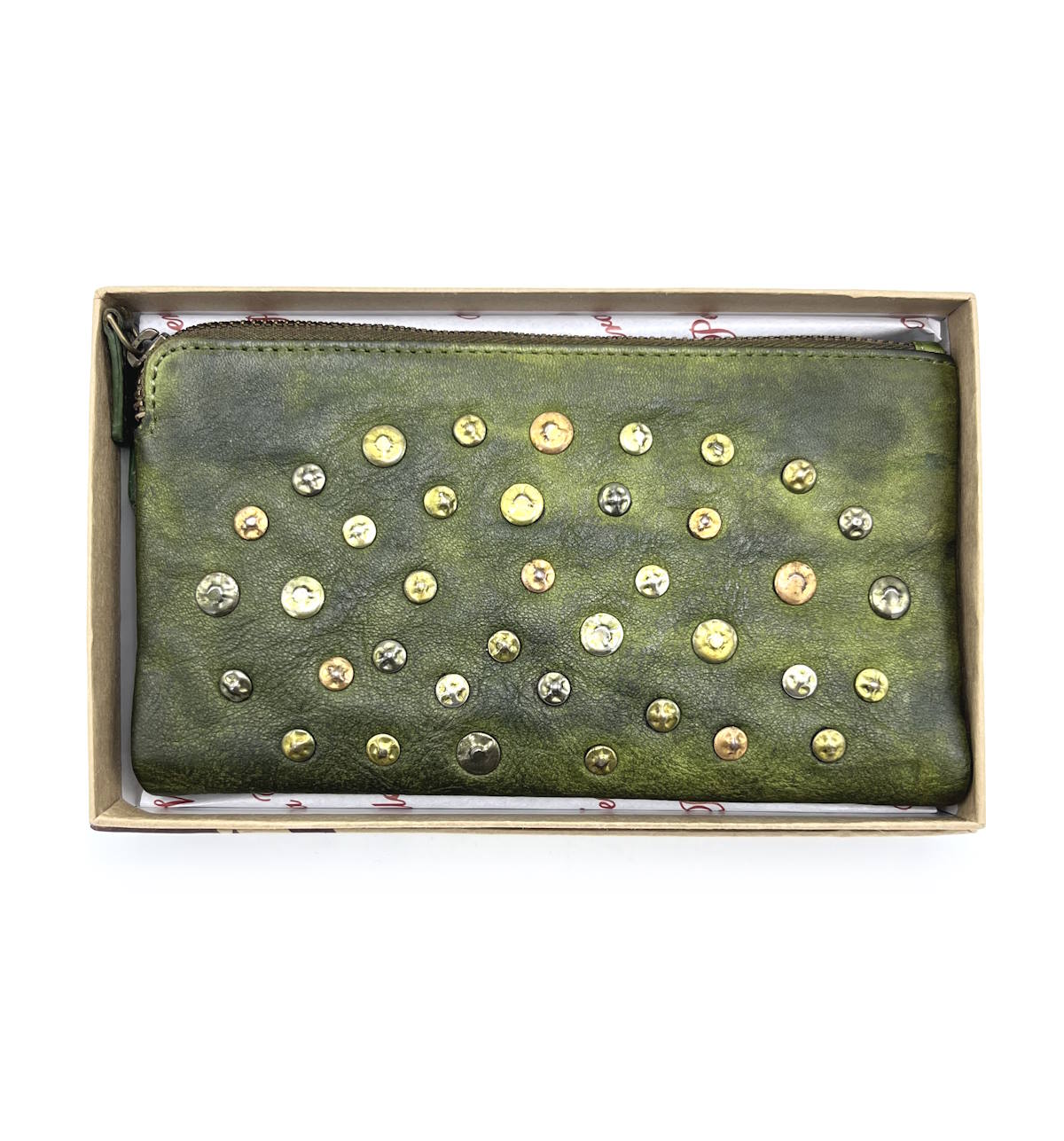 Wallet in washed leather, vintage effect with rivets, art. 1035-JU02.422