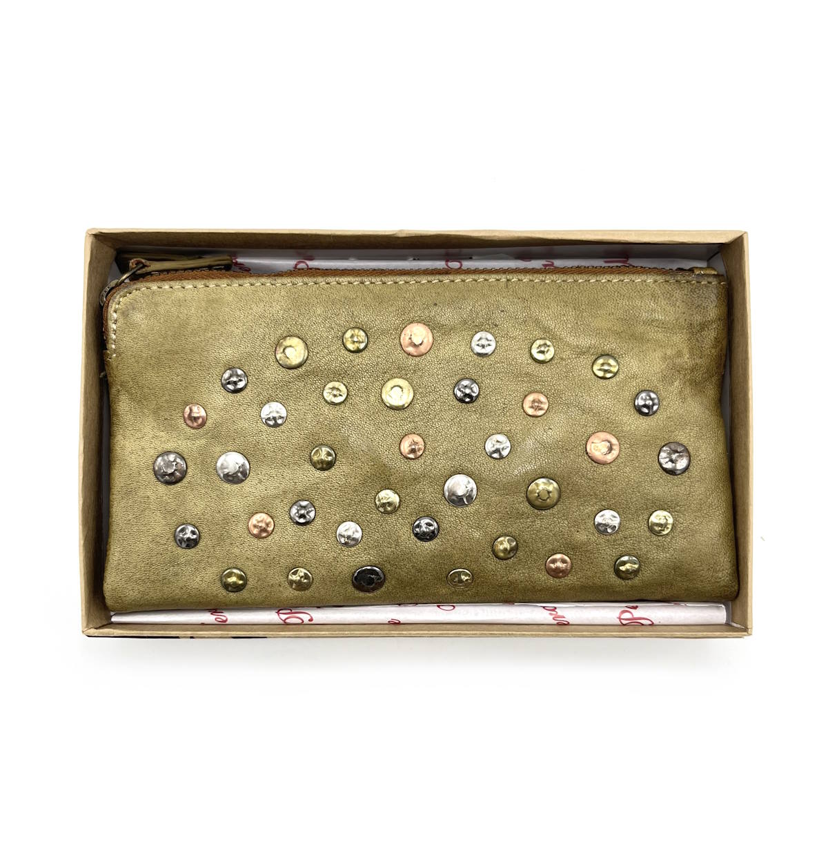 Wallet in washed leather, vintage effect with rivets, art. 1035-JU02.422