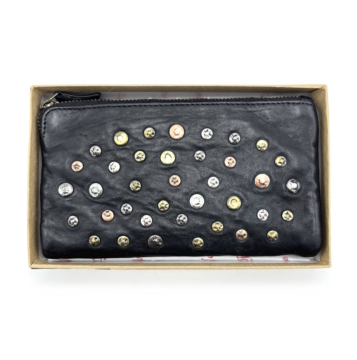 Wallet in washed leather, vintage effect with rivets, art. 1035-JU02.422