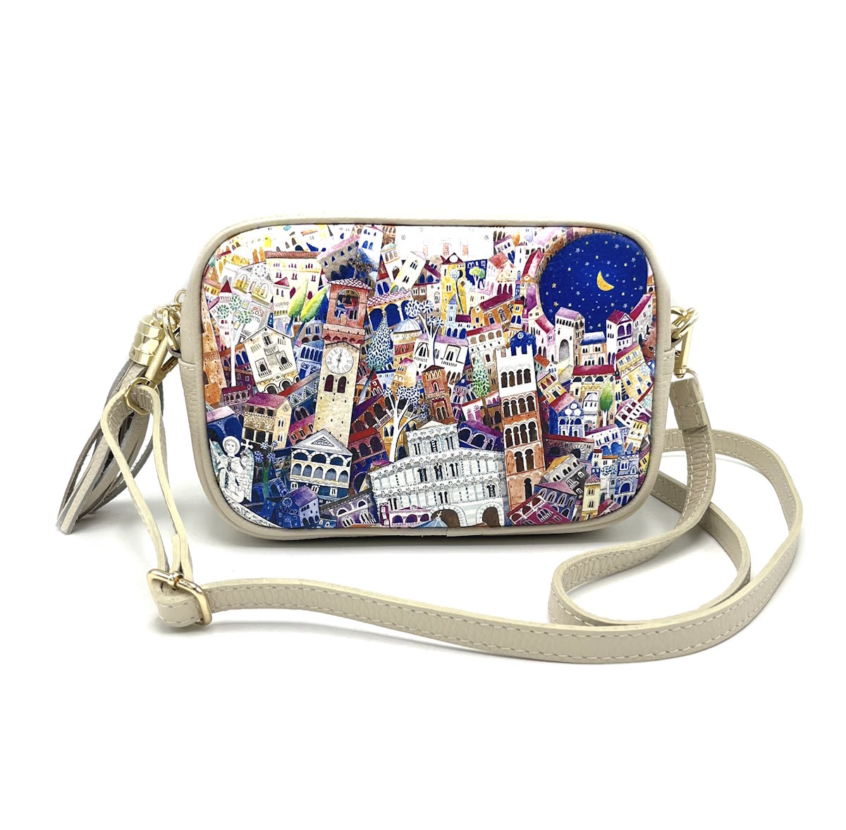 Printed genuine leather shoulder bag, Made in Italy, art. 112480