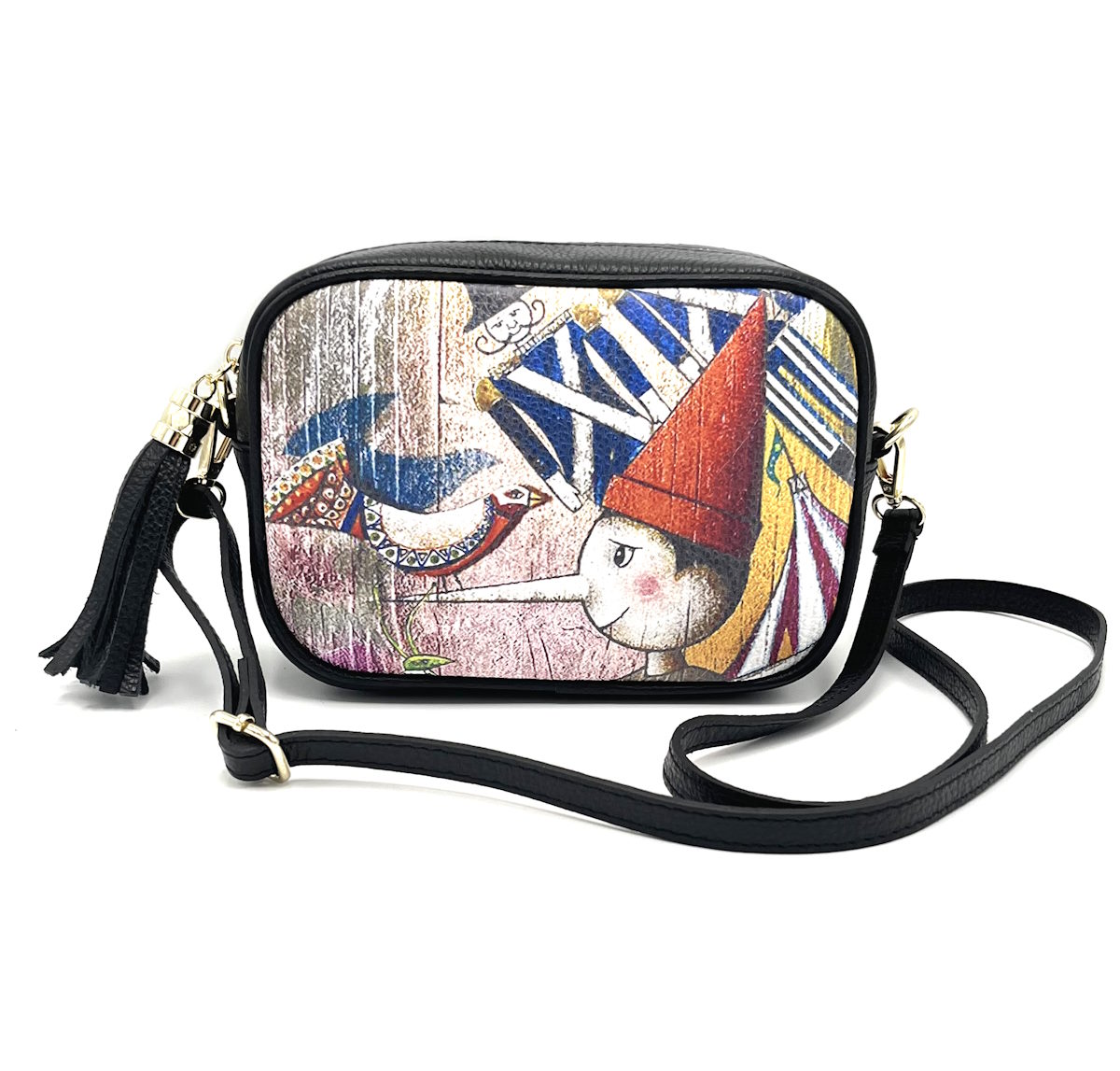 Printed genuine leather shoulder bag, Made in Italy, art. 112480