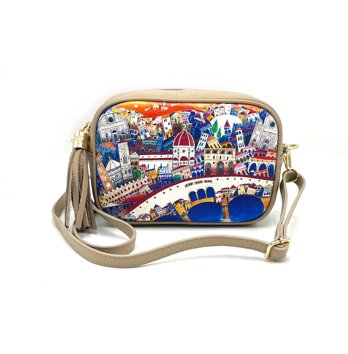 Printed genuine leather shoulder bag, Made in Italy, art. 112480