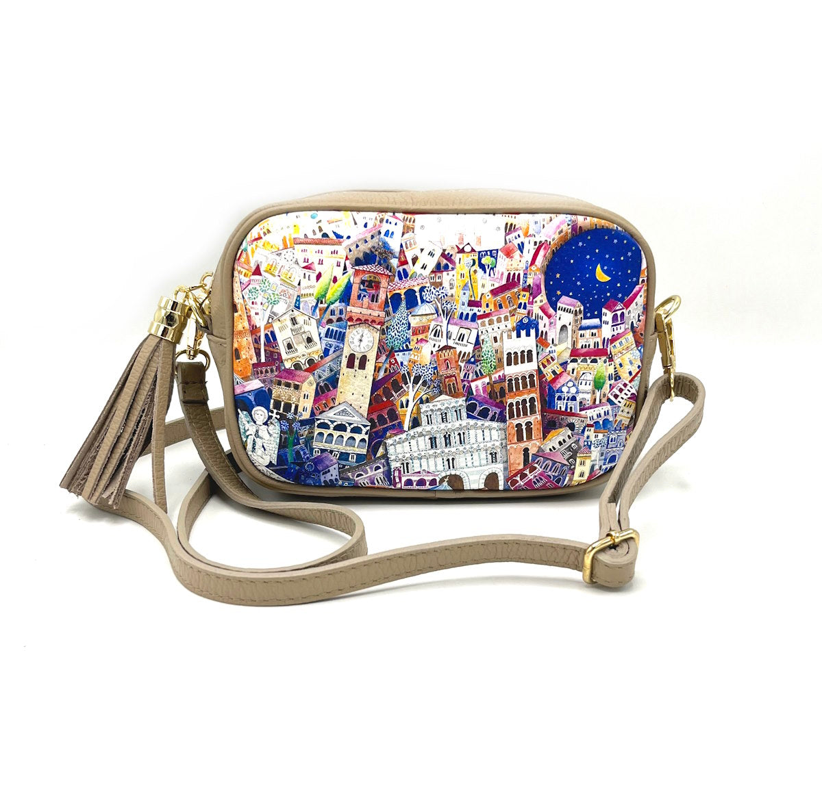 Printed genuine leather shoulder bag, Made in Italy, art. 112480