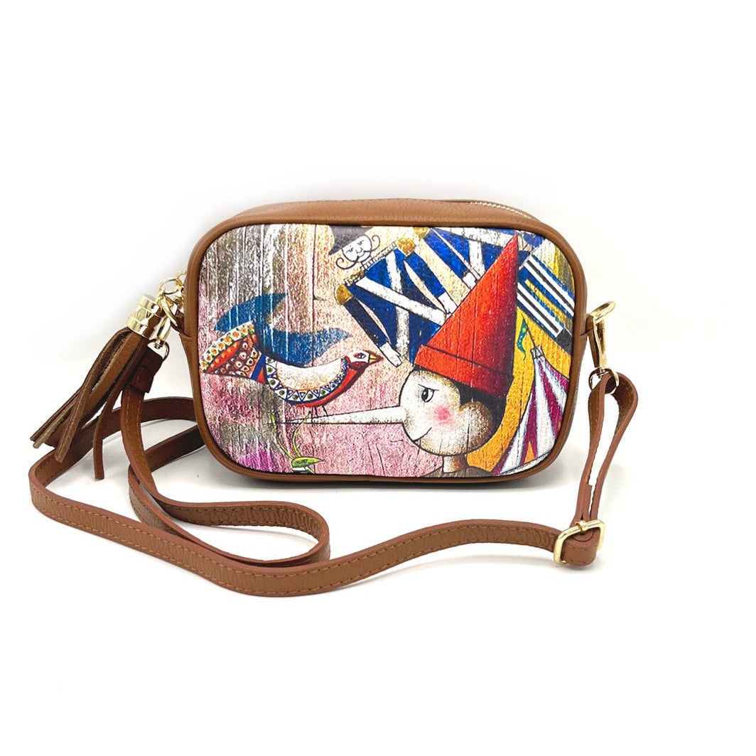 Printed genuine leather shoulder bag, Made in Italy, 112480