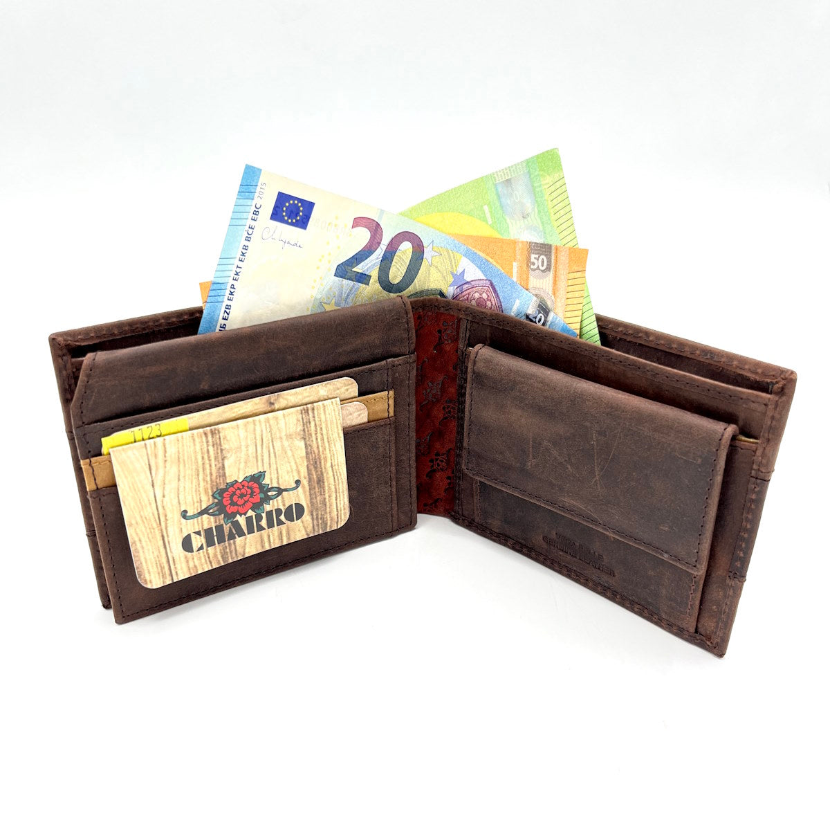 Genuine leather wallet, Brand Charro, Vintage effect, art. HU-11123