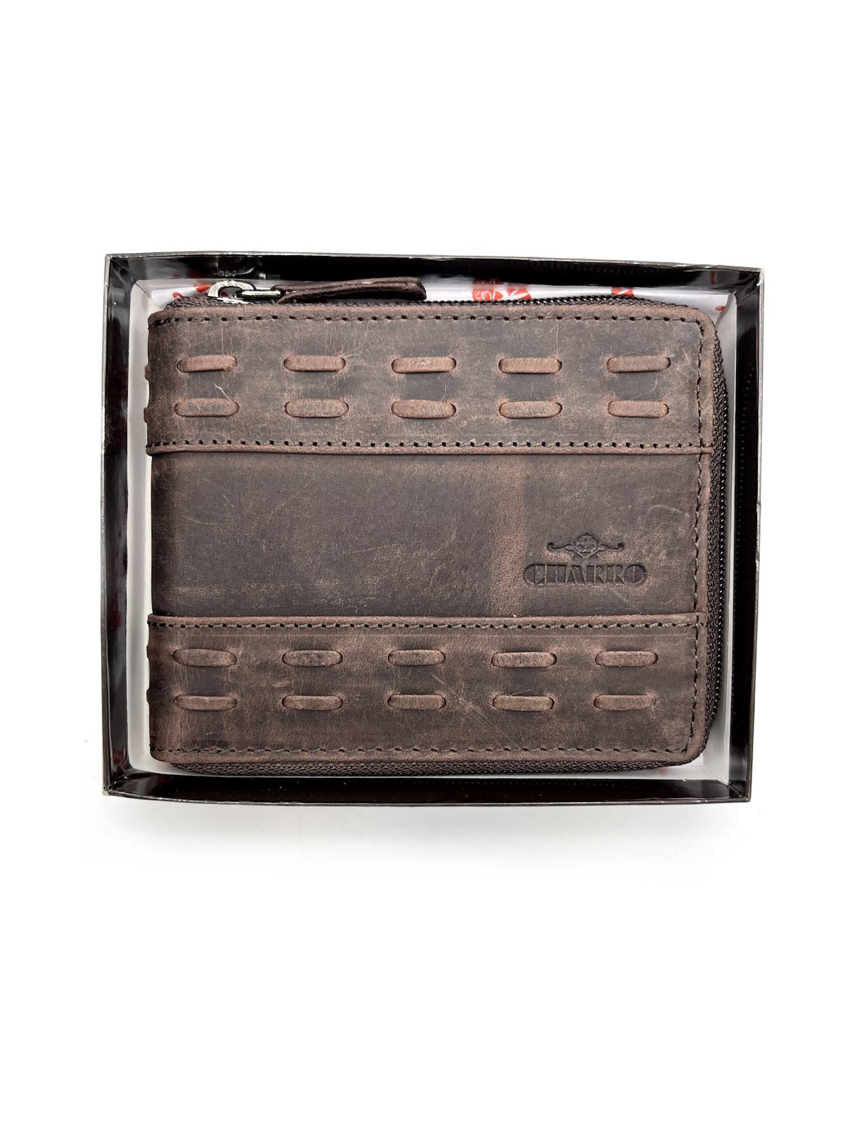 Portafoglio in vera pelle, marca Charro, effetto vintage, art. HU-11556