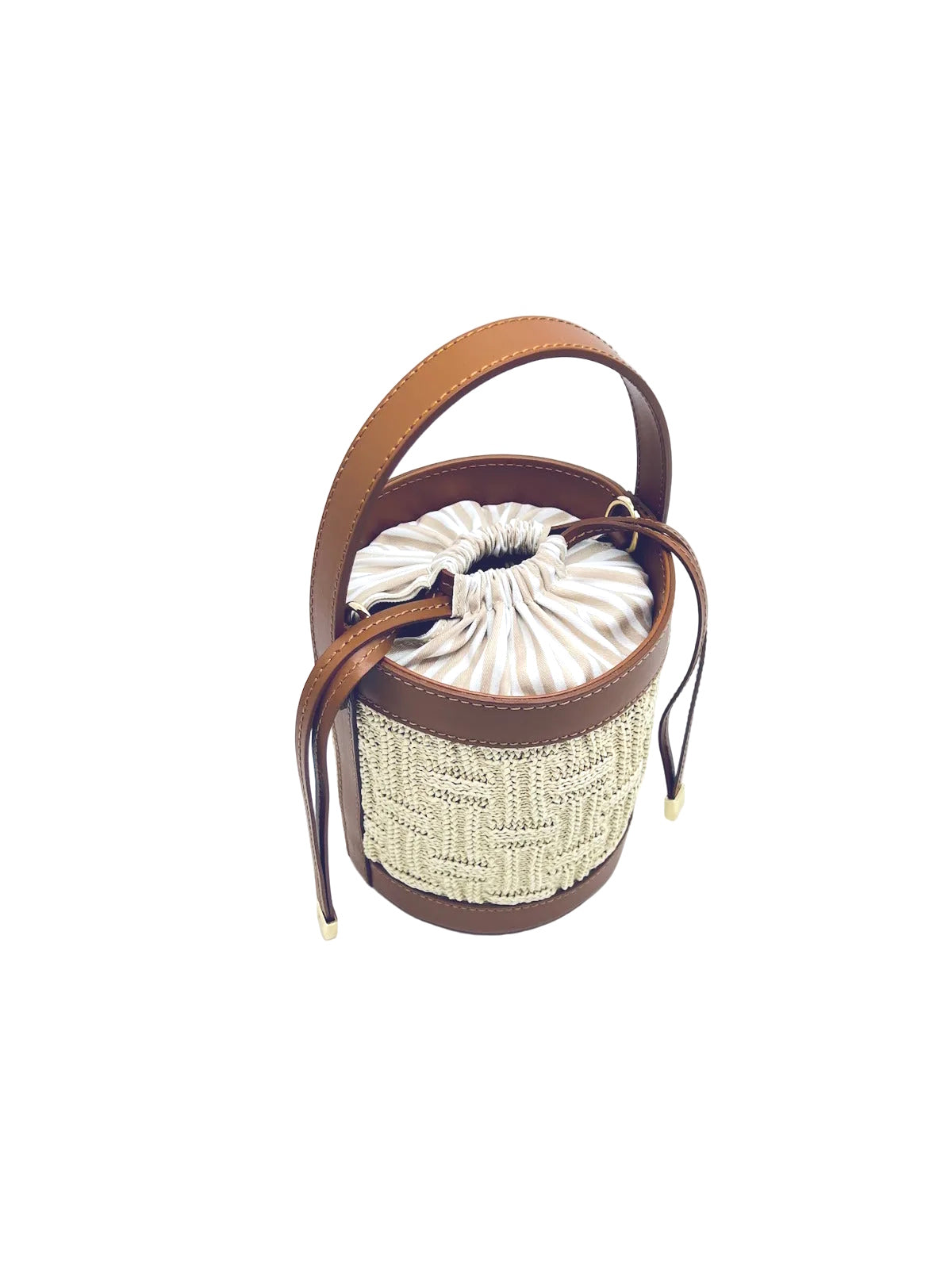 Genuine Leather and Raffia Bucket Bag, Small Size, Made in Italy, art. 112709