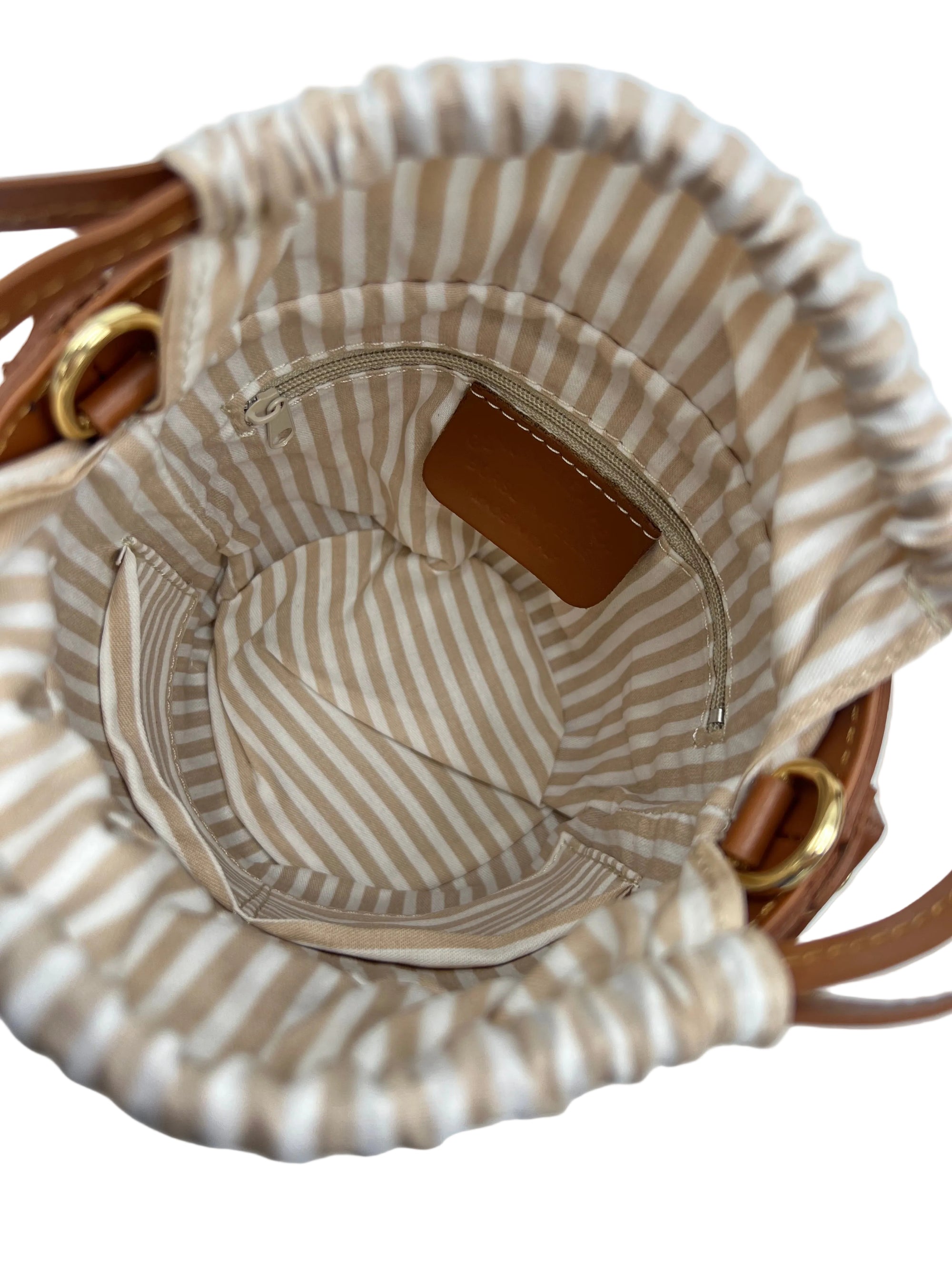 Genuine Leather and Raffia Bucket Bag, Small Size, Made in Italy, art. 112709