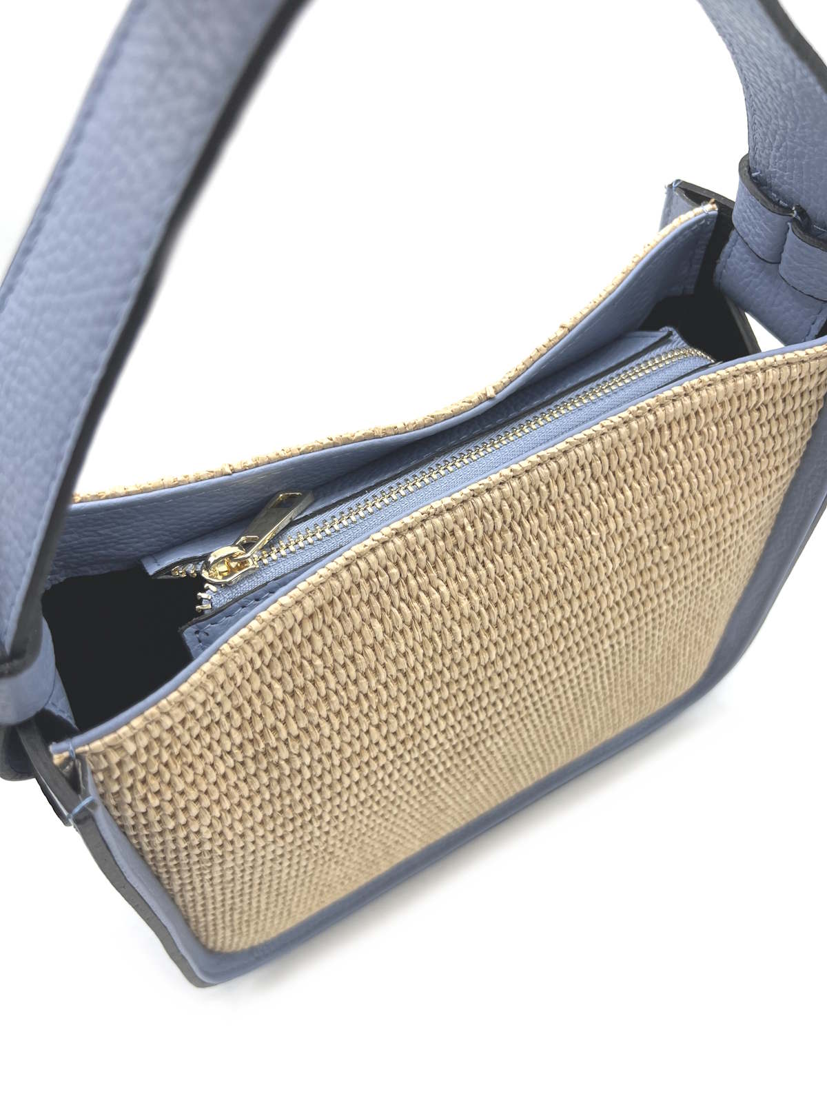 Summer collection, Genuine Leather and Raffia Straw Handbag, Made in Italy, art. 112564New