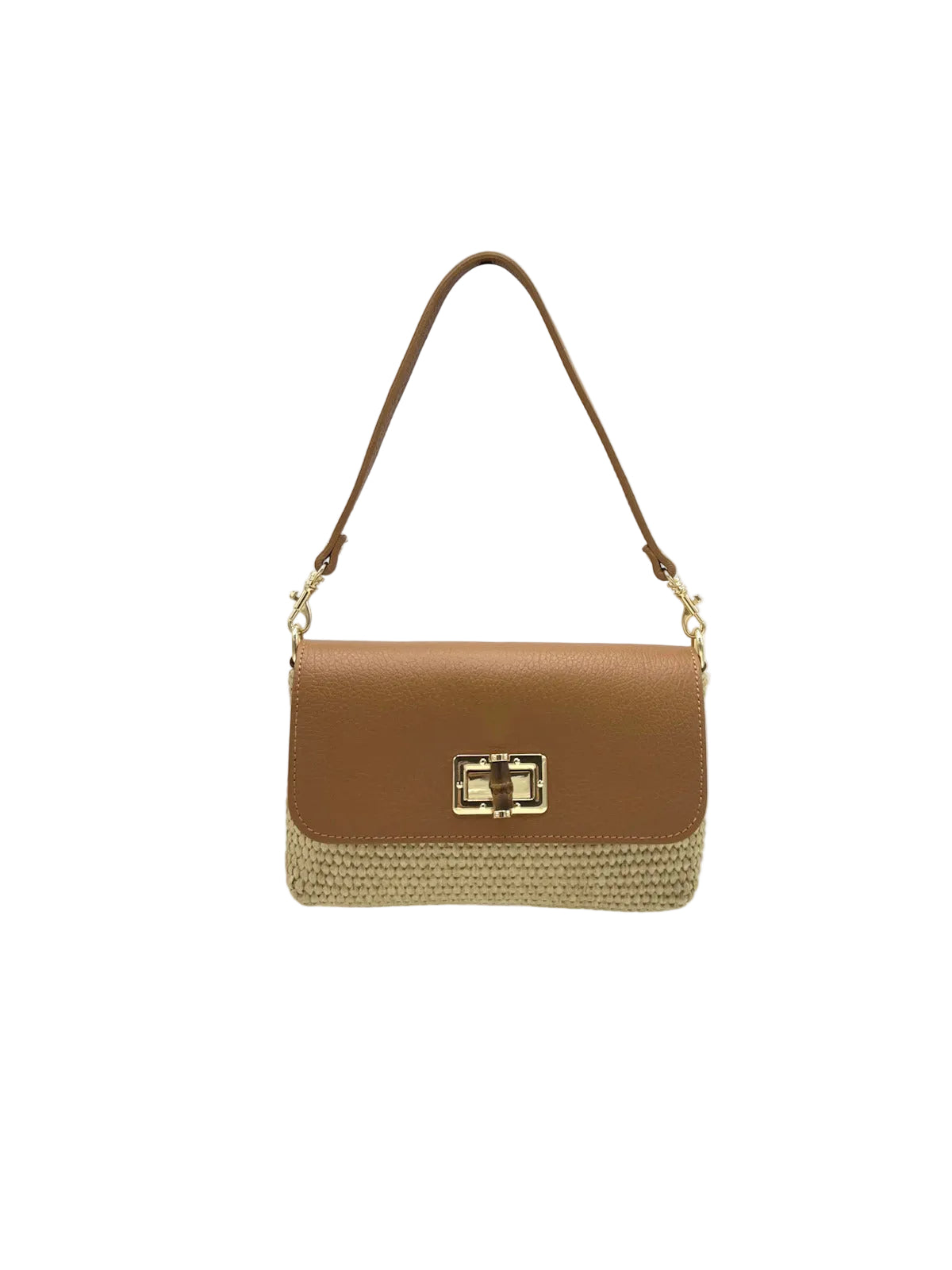 Summer collection, Genuine Leather and Straw Mini Handbag with Chian, Made in Italy, art. 112721