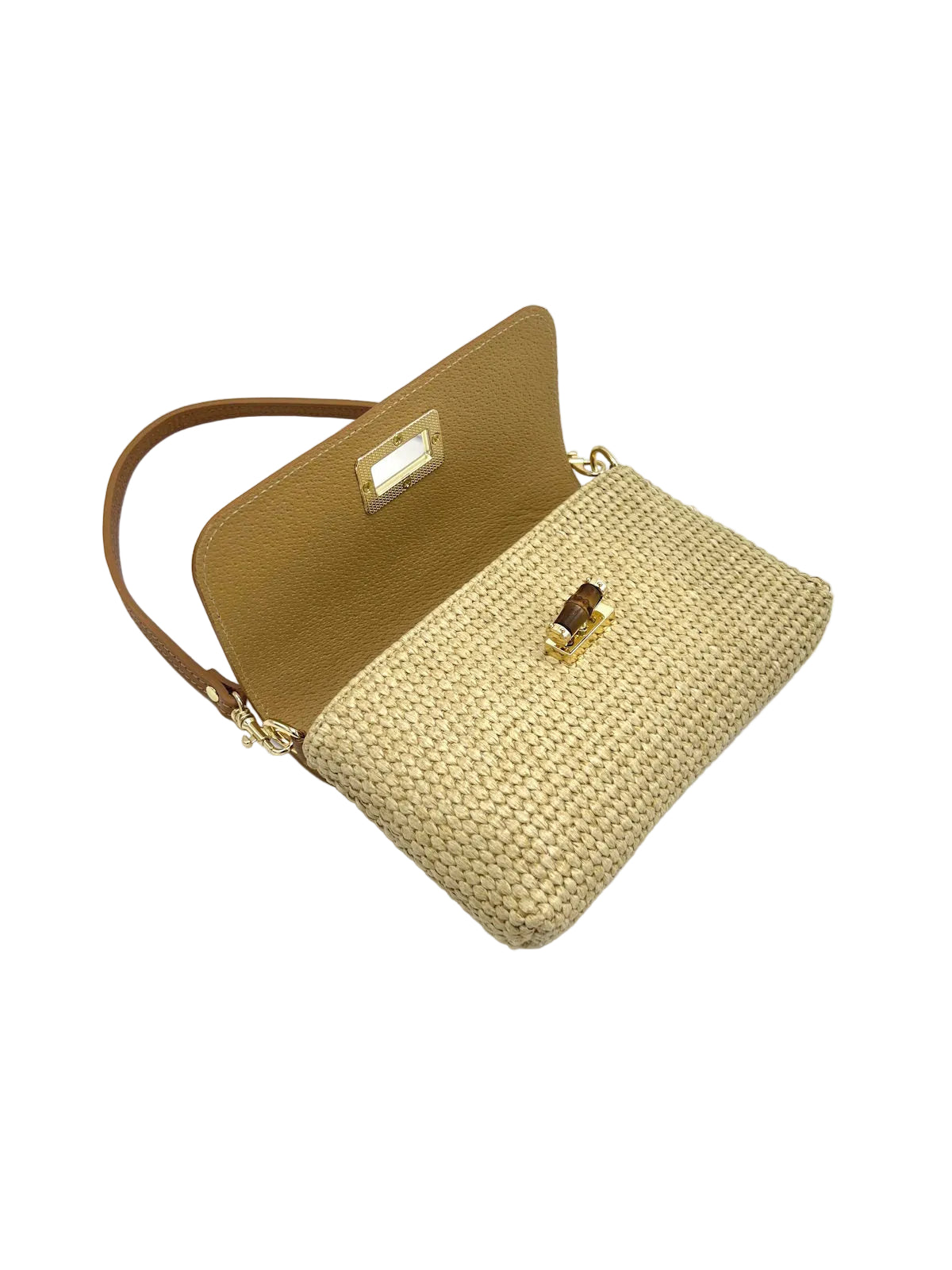 Summer collection, Genuine Leather and Straw Mini Handbag with Chian, Made in Italy, art. 112721
