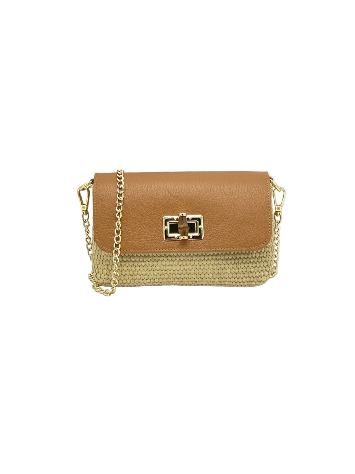 Summer collection, Genuine Leather and Straw Mini Handbag with Chian, Made in Italy, art. 112721