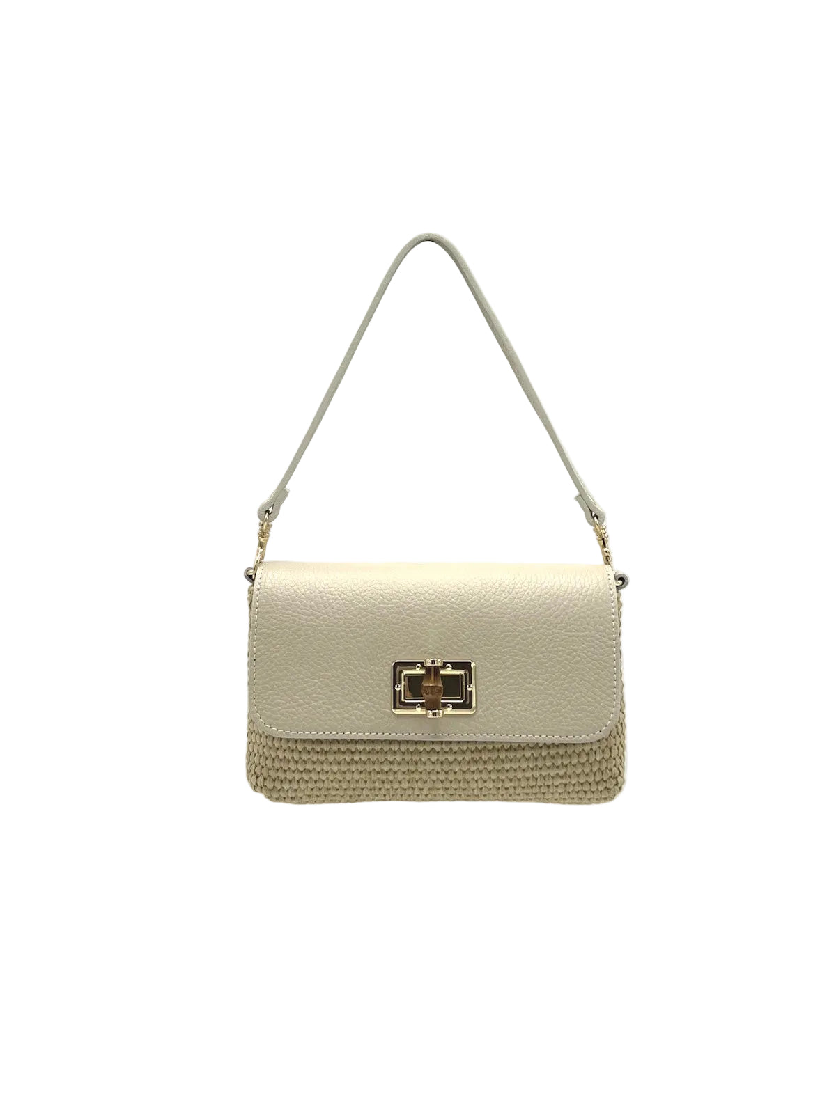 Summer collection, Genuine Leather and Straw Mini Handbag with Chian, Made in Italy, art. 112721