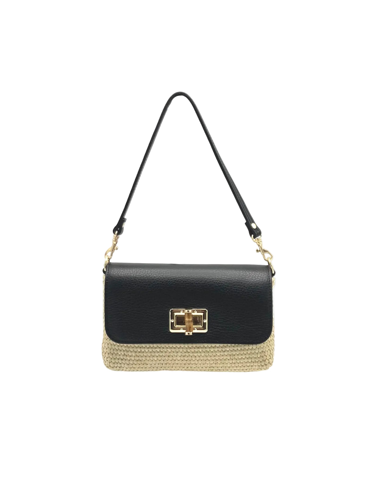 Summer collection, Genuine Leather and Straw Mini Handbag with Chian, Made in Italy, art. 112721