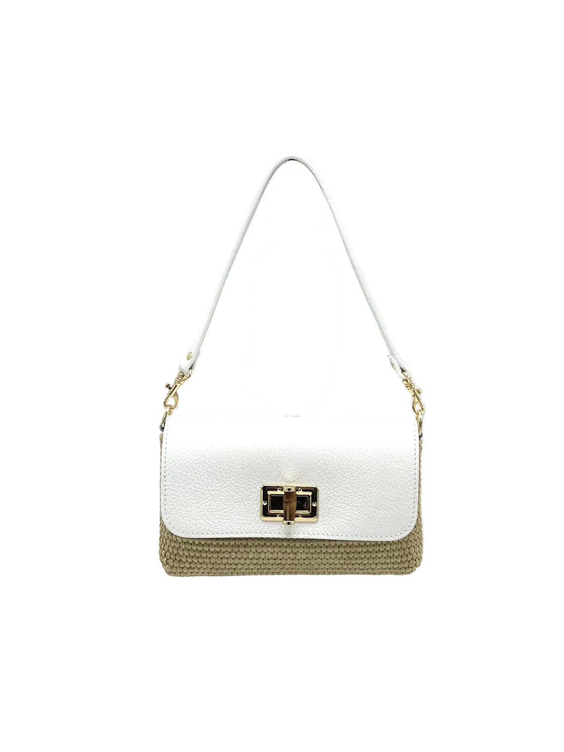 Summer collection, Genuine Leather and Straw Mini Handbag with Chian, Made in Italy, art. 112721