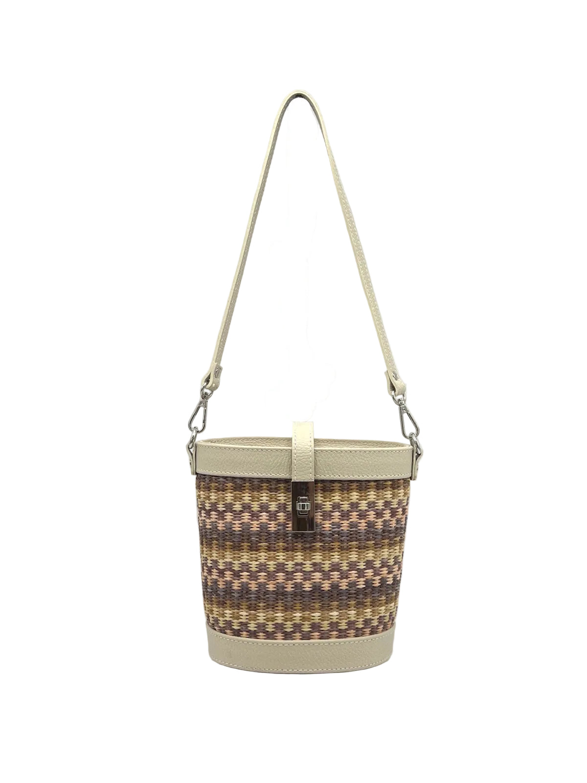 Summer Collection, Genuine Leather and Raffia Straw Shoulder Bag, Made in Italy, art. 112728