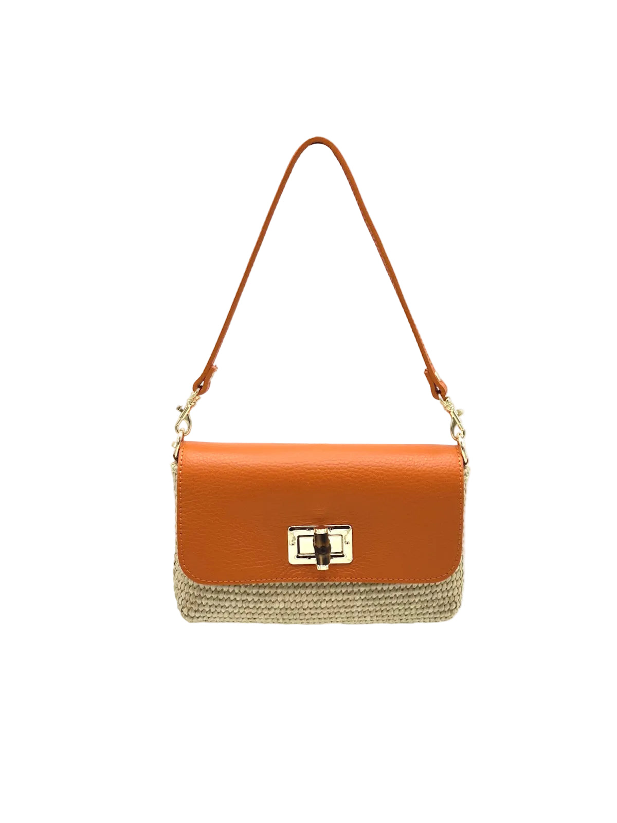 Summer collection, Genuine Leather and Straw Mini Handbag with Chian, Made in Italy, art. 112721