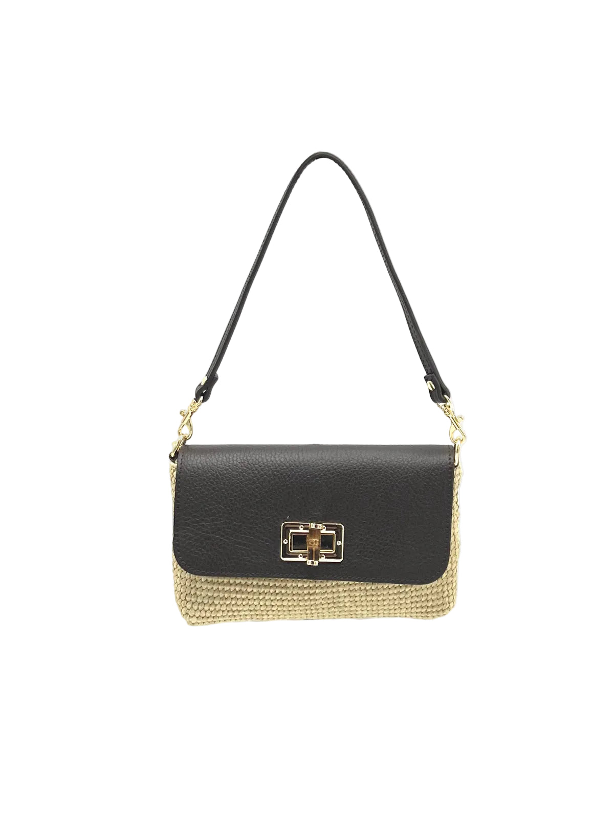 Summer collection, Genuine Leather and Straw Mini Handbag with Chian, Made in Italy, art. 112721