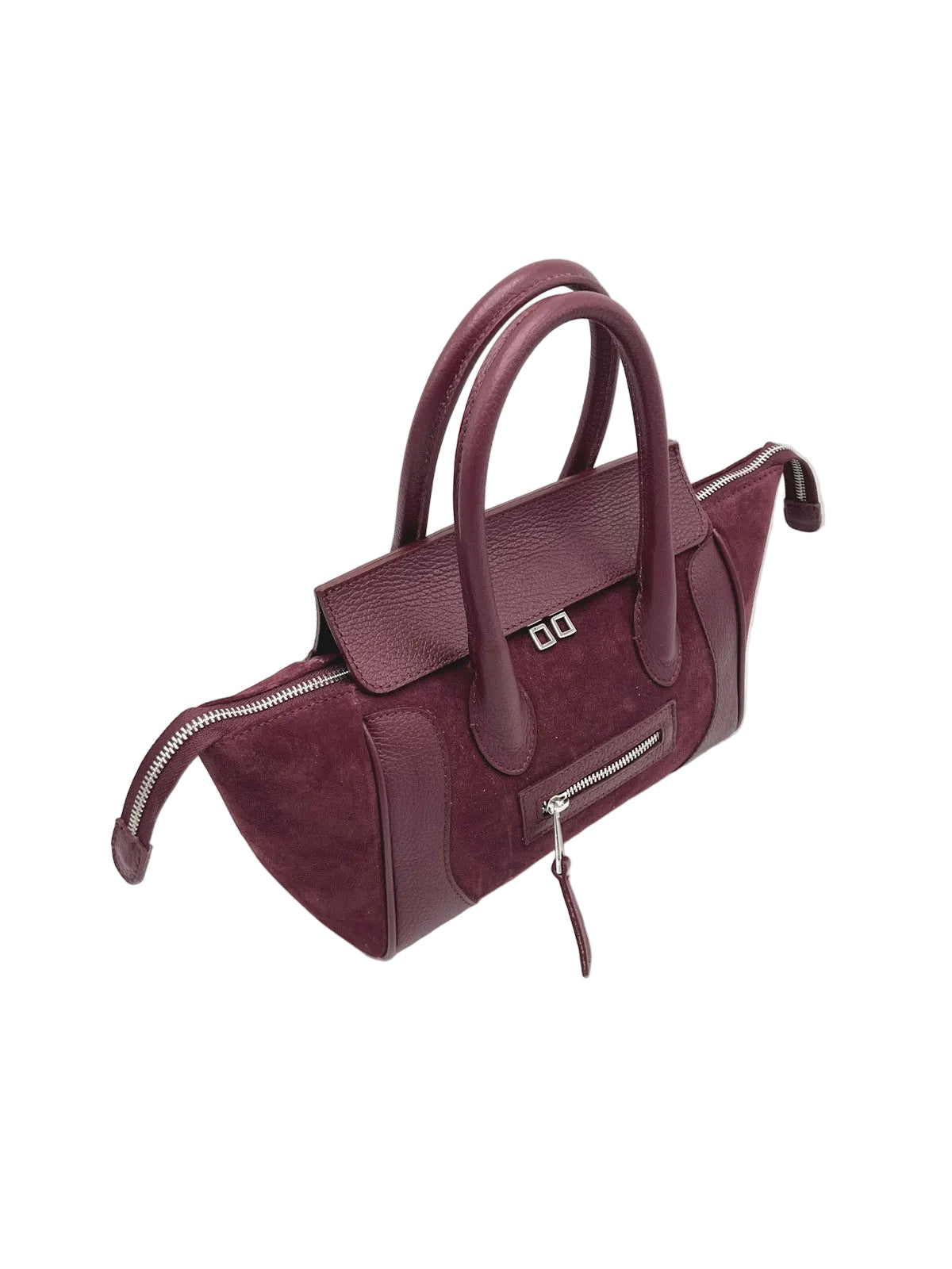 Suede and Genuine Leather Handbag with Detachable Strap, Made in Italy, art. 112743