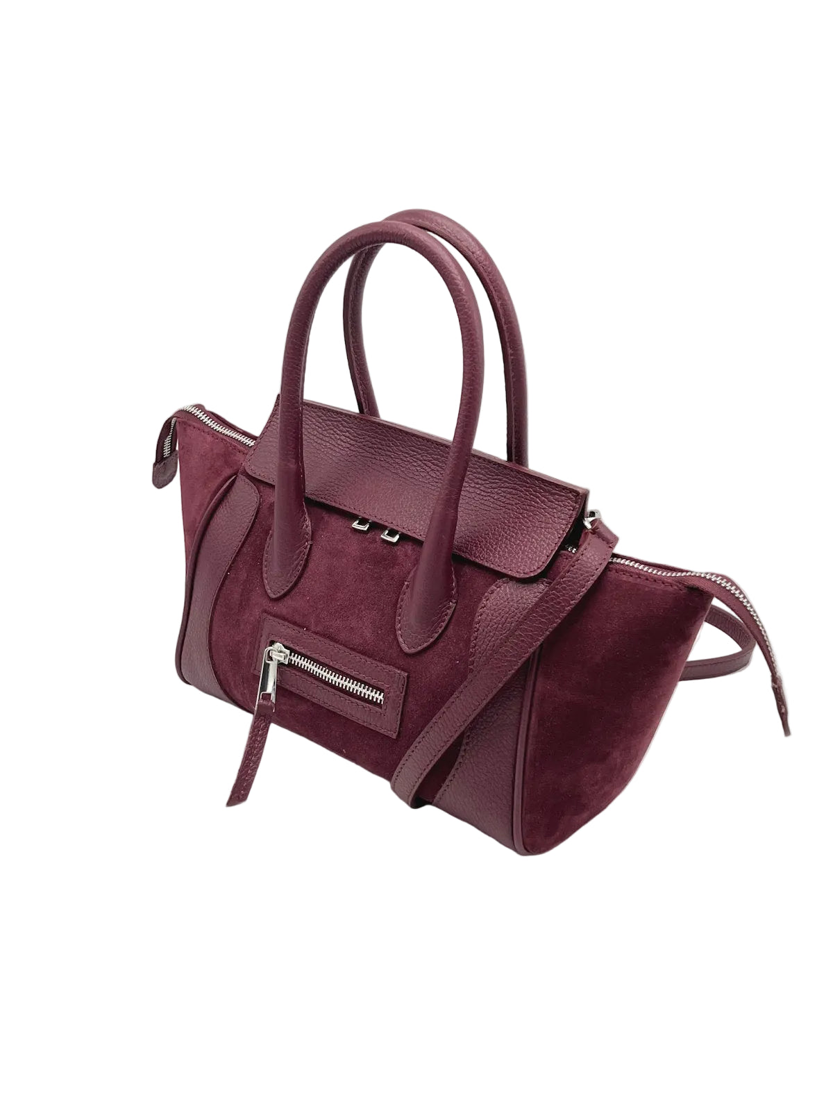 Suede and Genuine Leather Handbag with Detachable Strap, Made in Italy, art. 112743