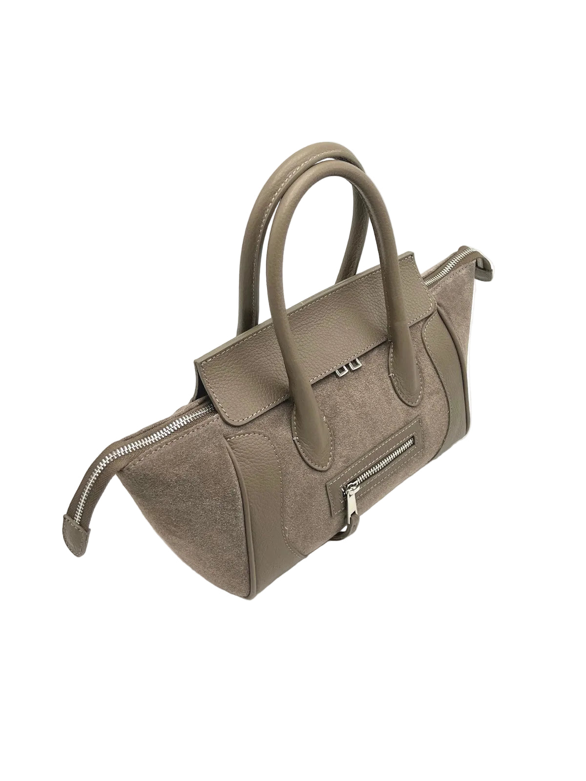 Suede and Genuine Leather Handbag with Detachable Strap, Made in Italy, art. 112743