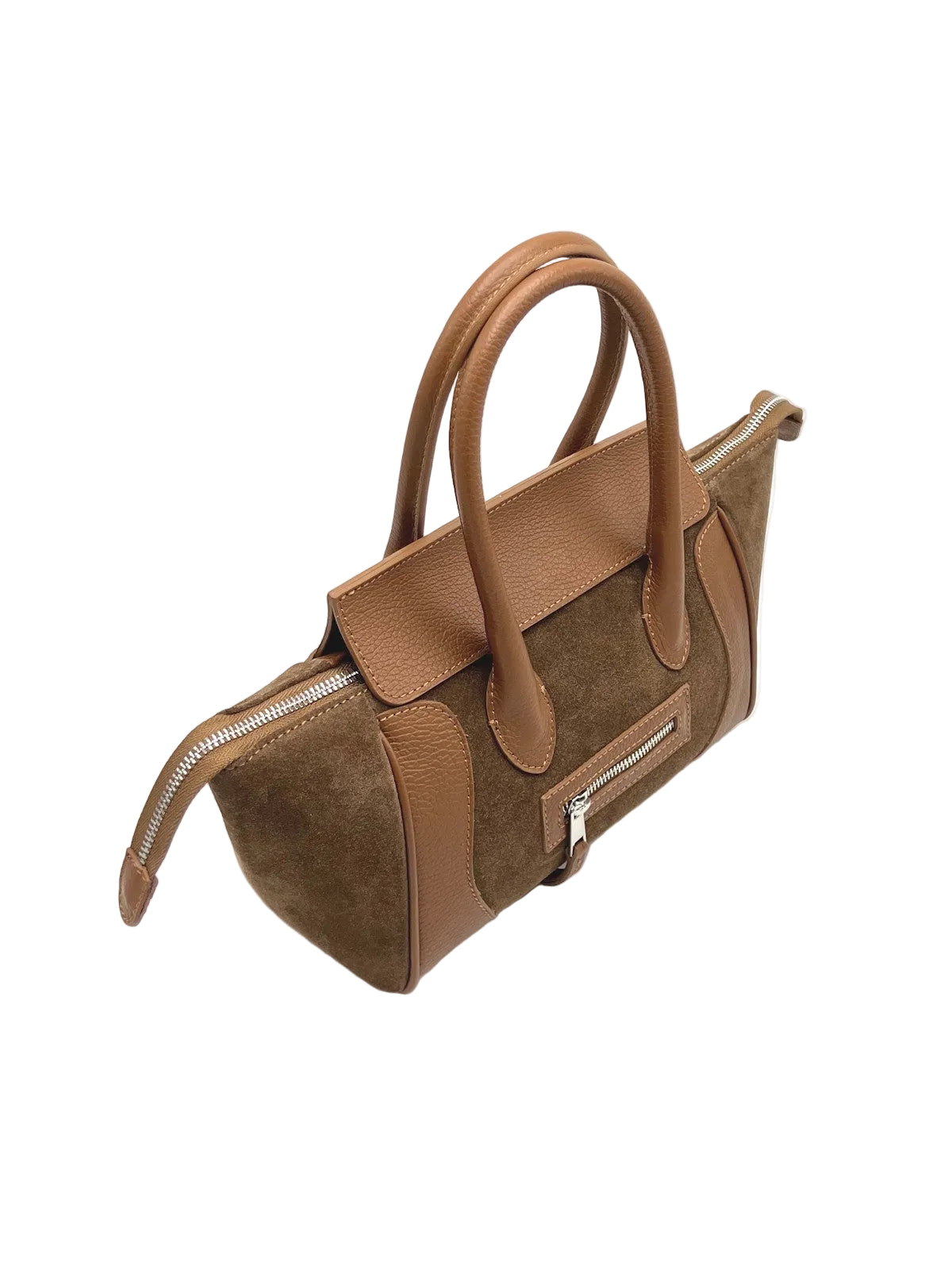 Suede and Genuine Leather Handbag with Detachable Strap, Made in Italy, art. 112743