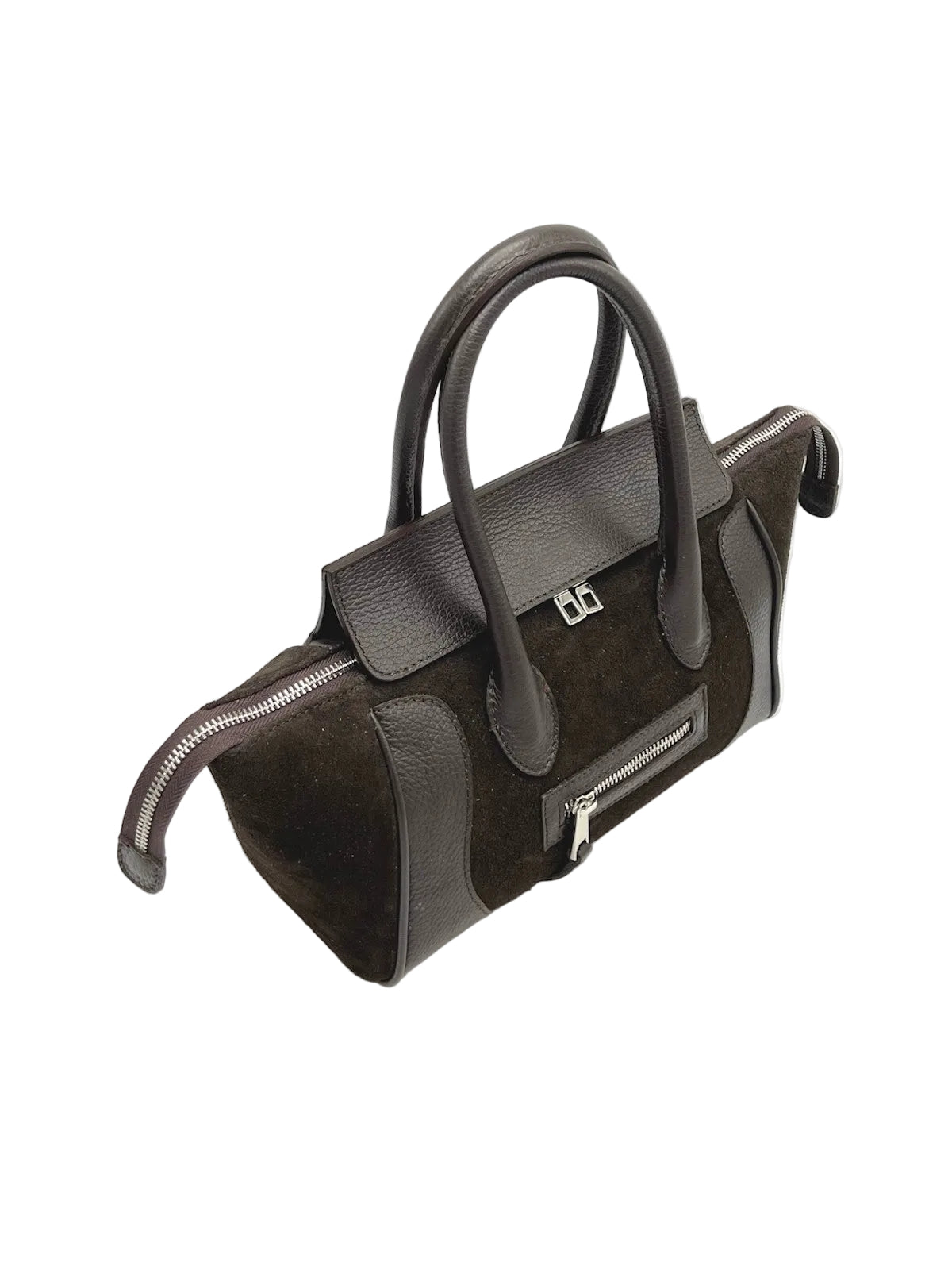 Suede and Genuine Leather Handbag with Detachable Strap, Made in Italy, art. 112743