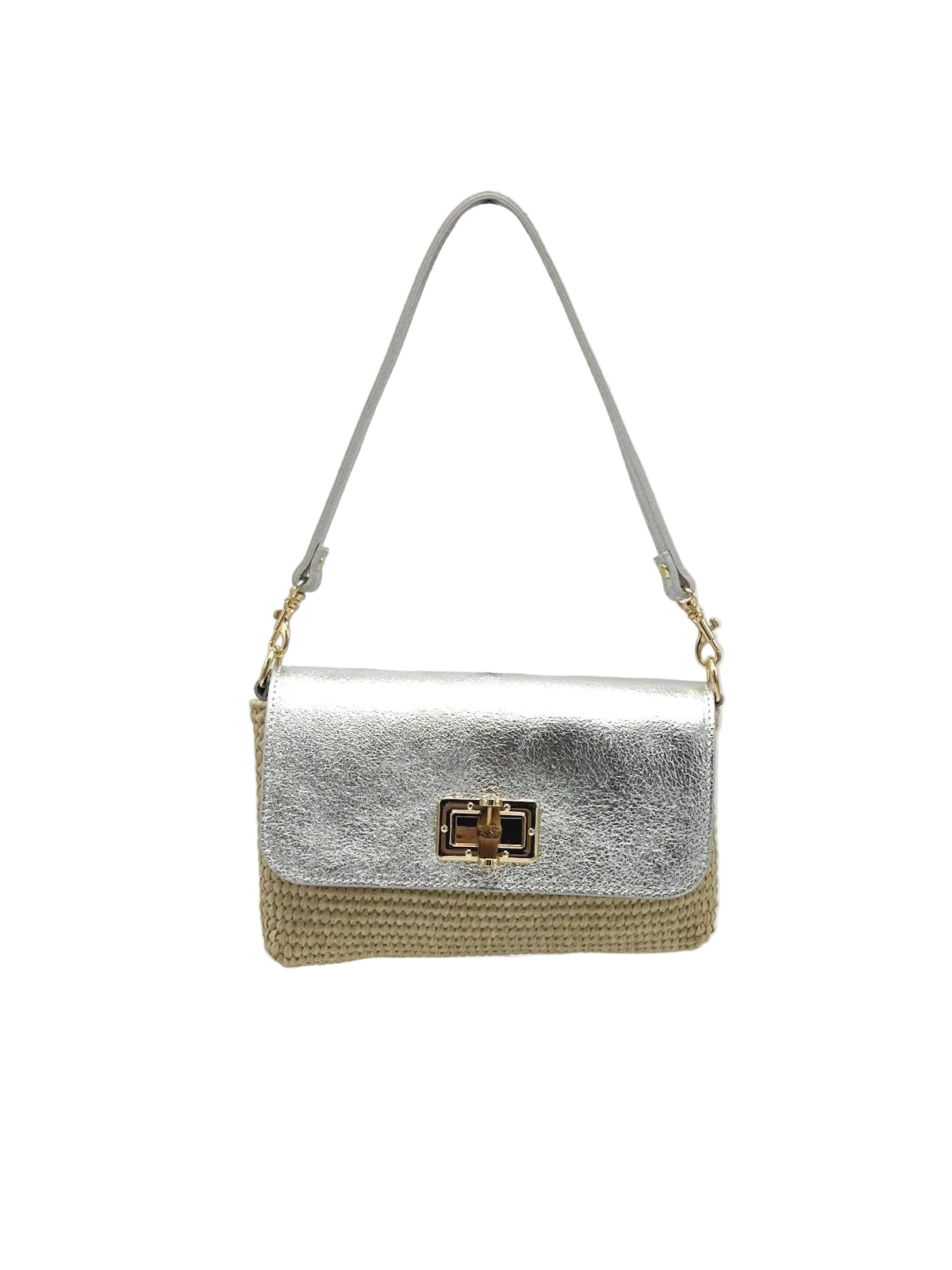 Summer collection, Genuine Leather and Straw Mini Handbag with Chian, Made in Italy, art. 112721
