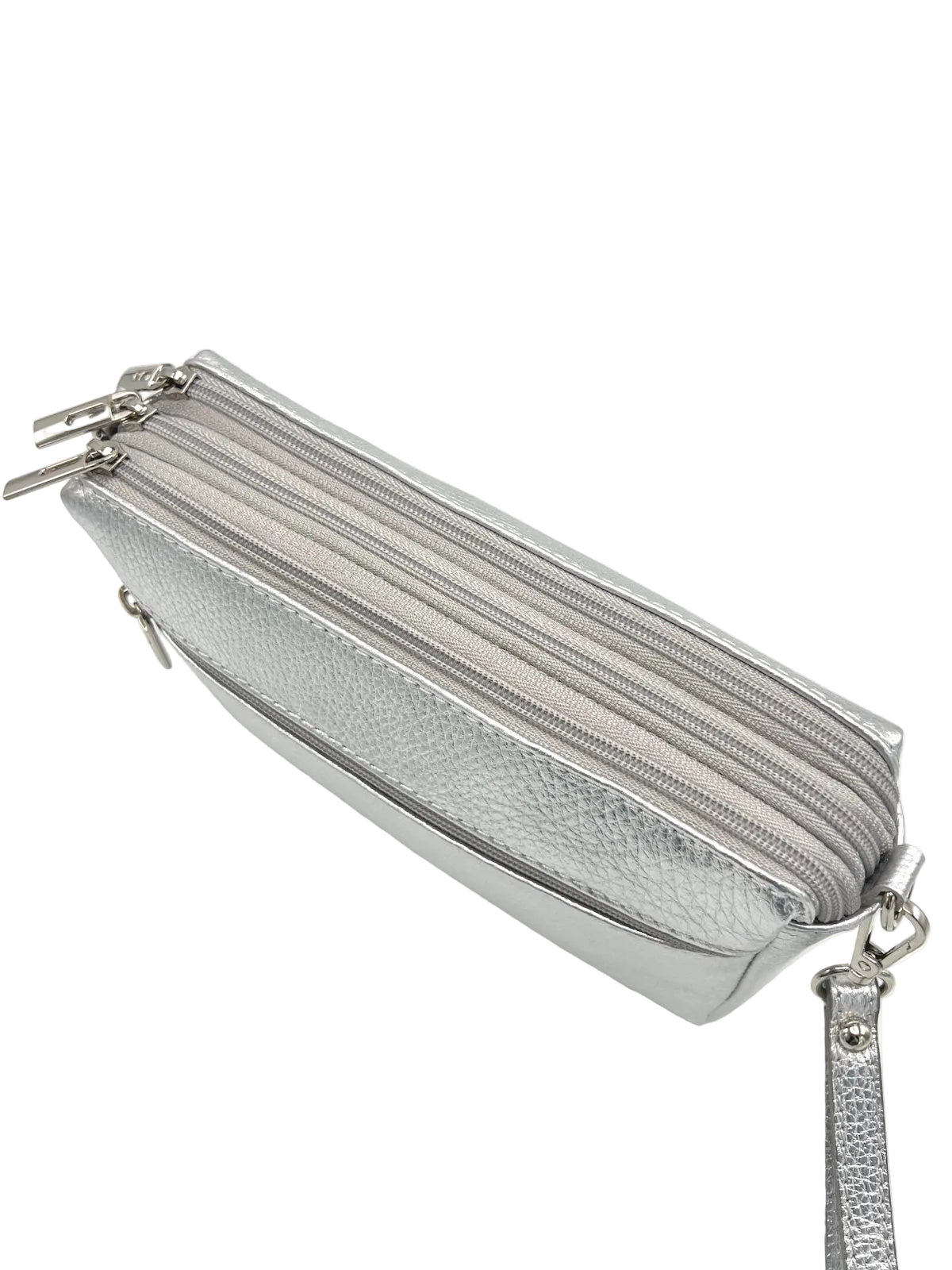 Women's Genuine Leather Triple Compartment Shoulder Bag with Wrist Strap, art. 112135LA
