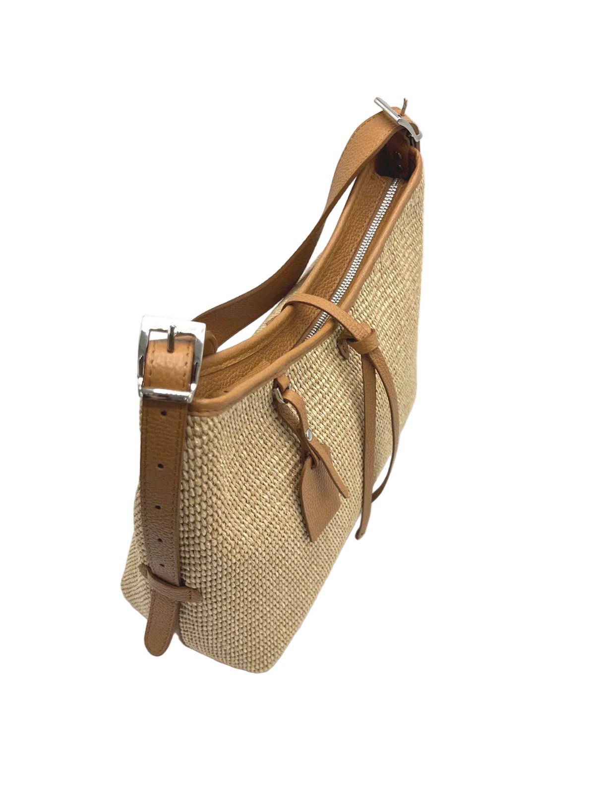 Summer Collection, Genuine Leather and Raffia Shoulder Bag, Made in Italy, art. 112751