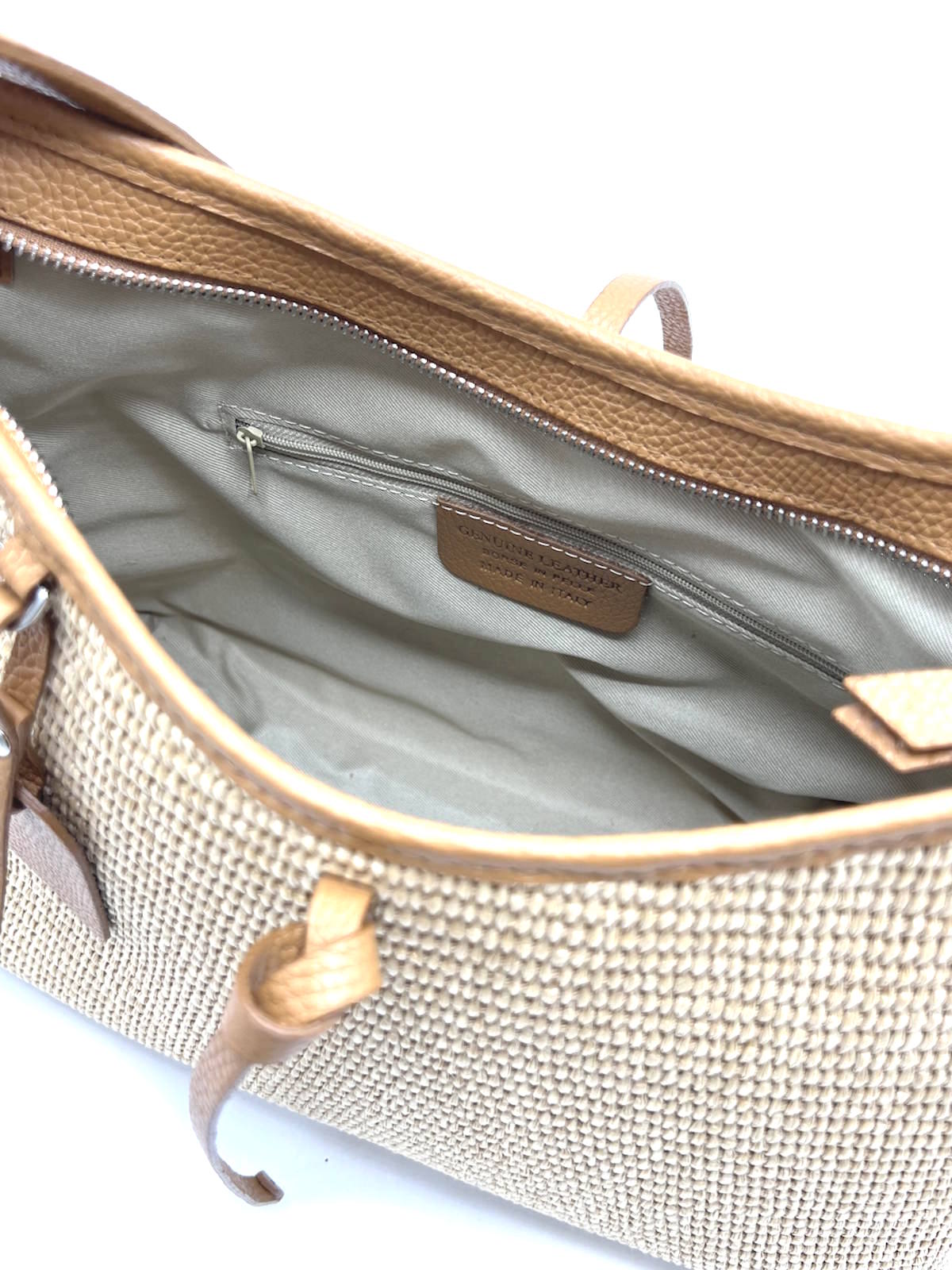 Summer Collection, Genuine Leather and Raffia Shoulder Bag, Made in Italy, art. 112751