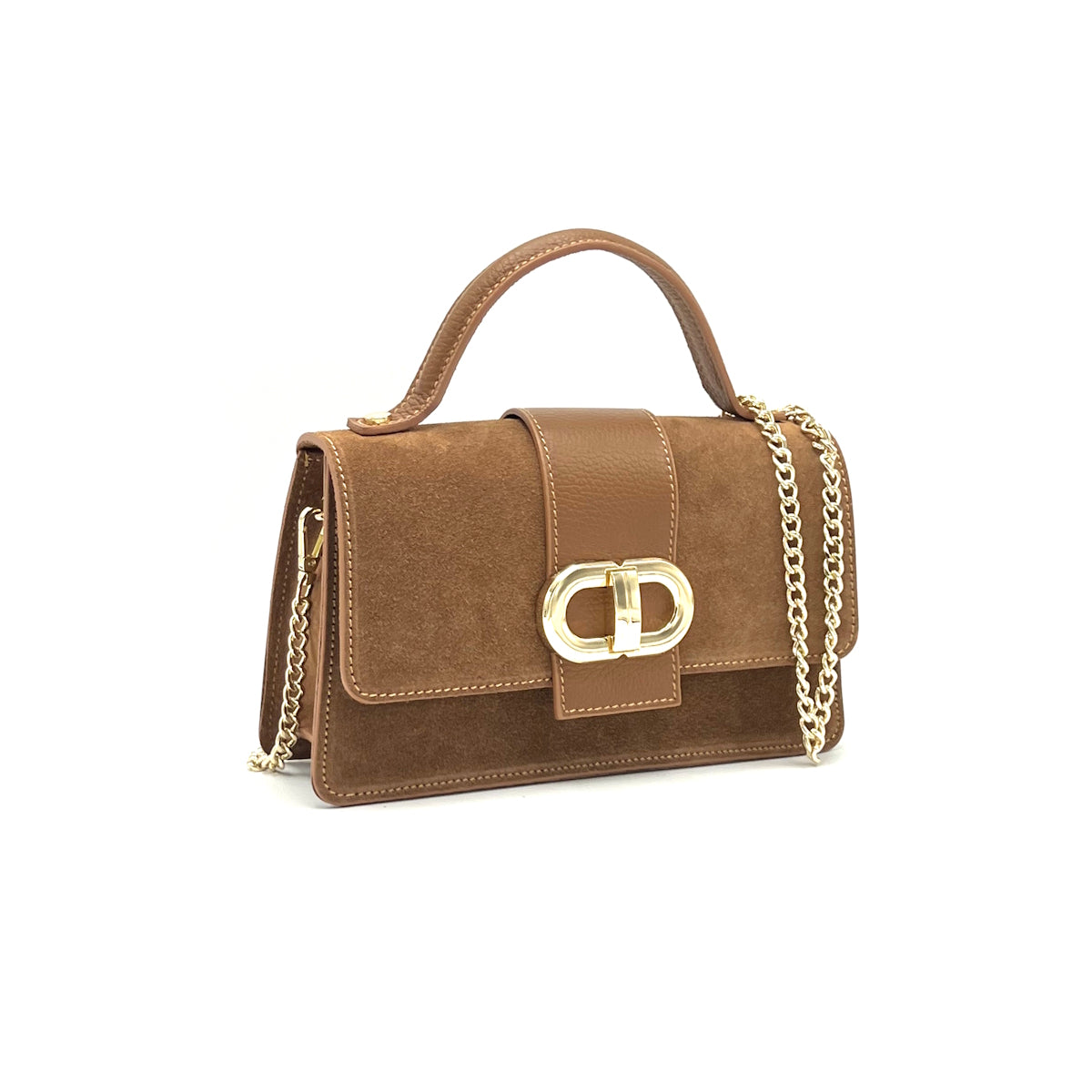 Suede leather clutch bag with chain, Made in Italy, art. 112633